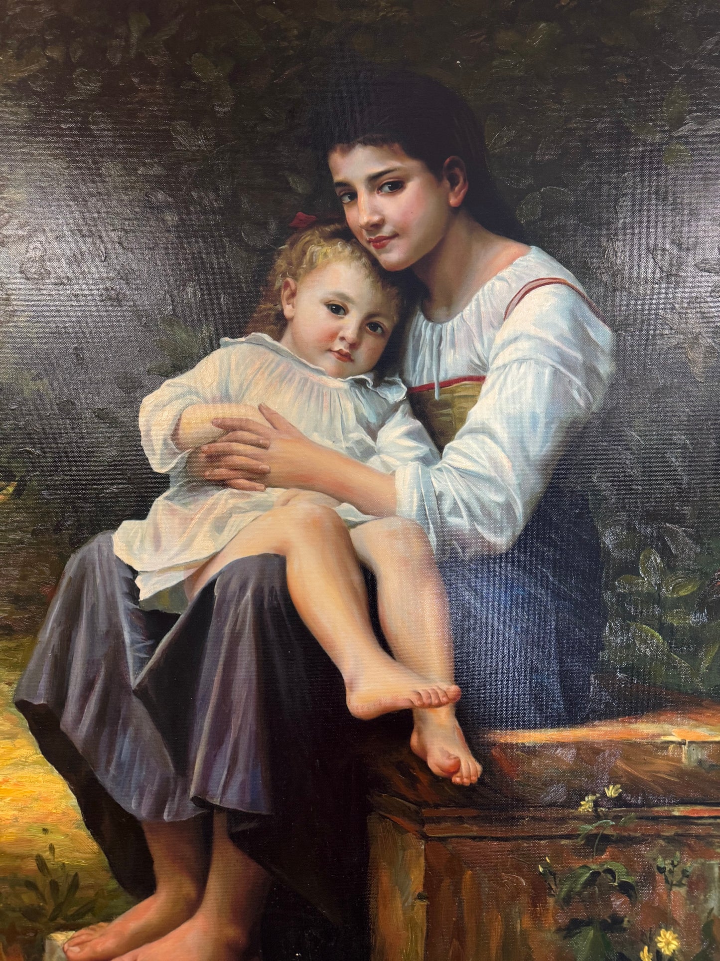 William Bouguereau “Big Sister” Vintage  Canvas Reproduction 43” x 32”