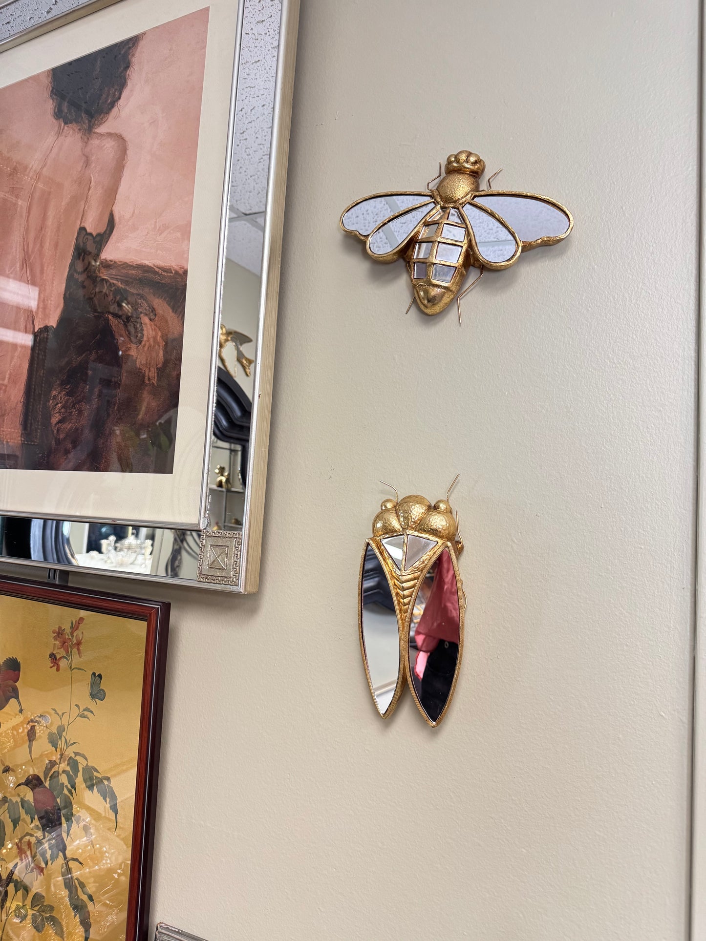 Set of 2 Gold Bee & Cicada Mirror Wall Decor – Resin