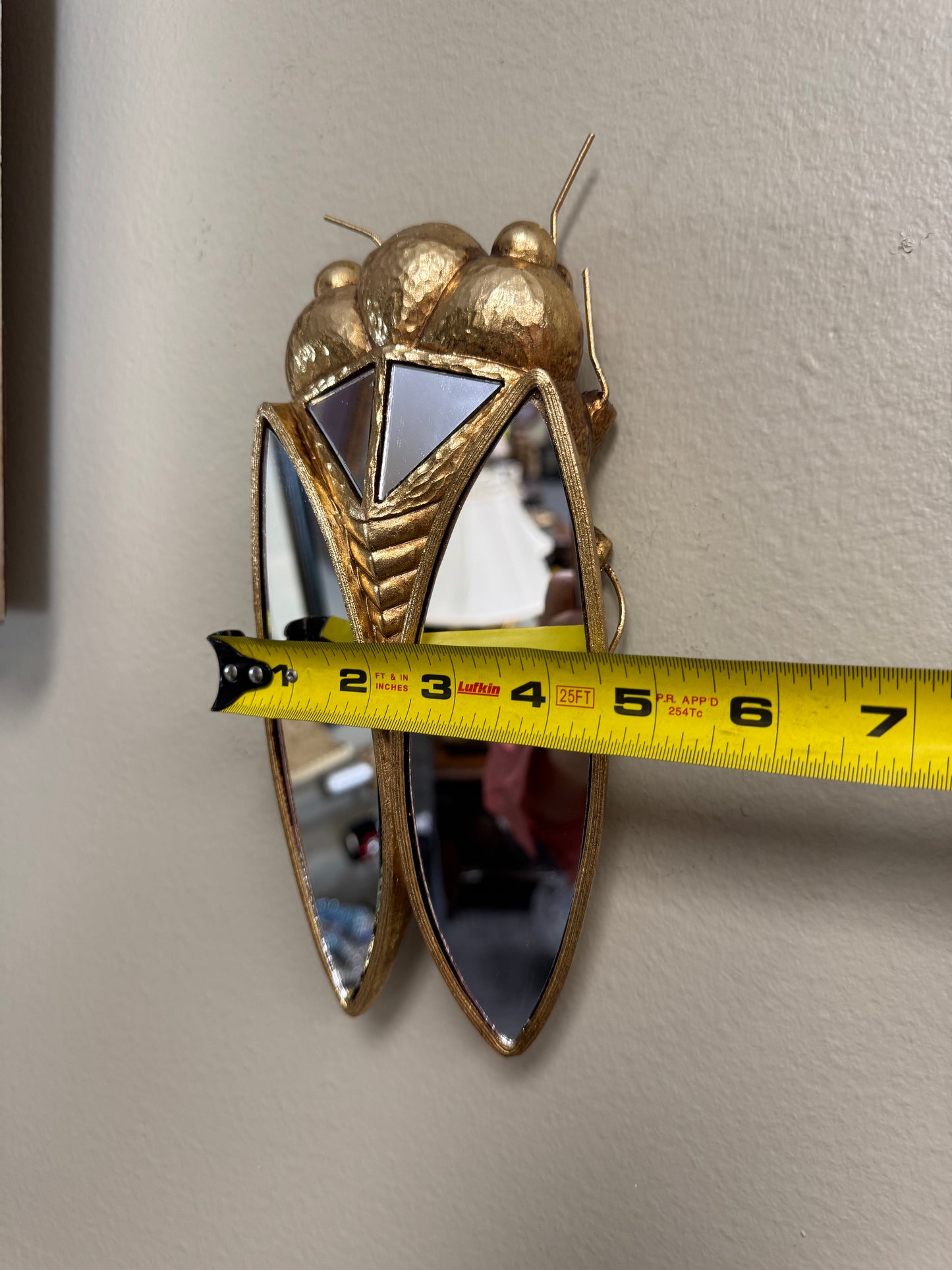 Gold Cicada Wall Mirror – Resin Insect Wall Decor –9” x 4.5”