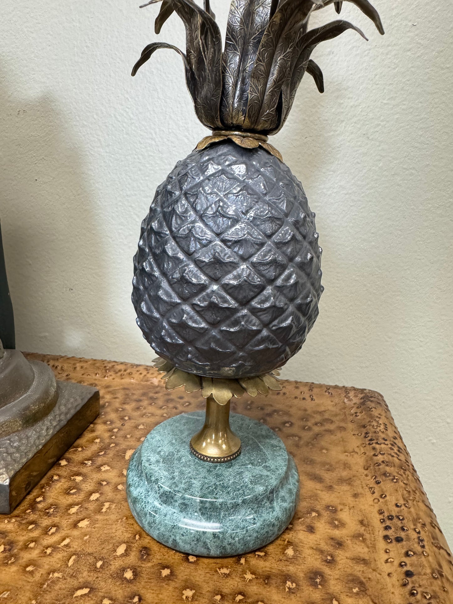 Vintage Brass Pineapple Candle Holders Set of 2 with Marble Bases 11”