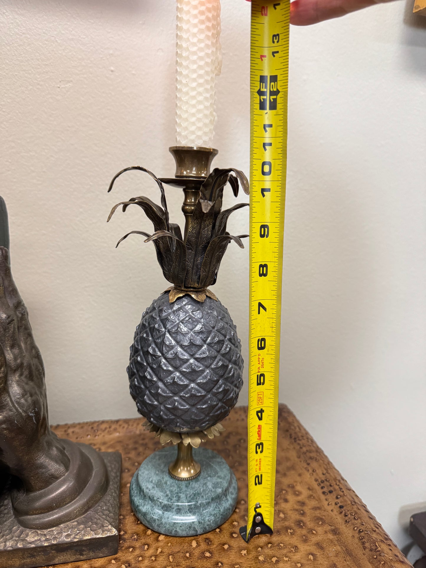 Vintage Brass Pineapple Candle Holders Set of 2 with Marble Bases 11”