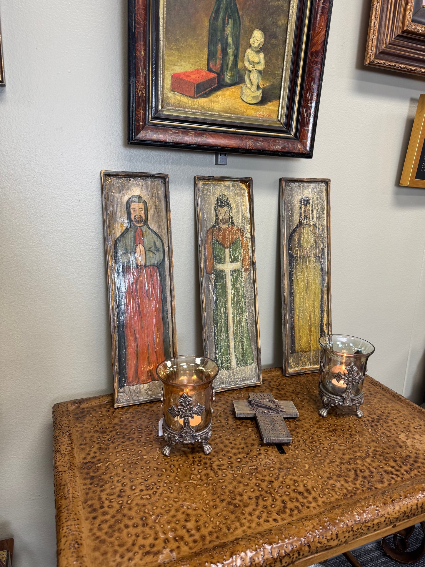 Set of 3 Rustic Religious Wall Art Panels – Hand Painted Style, 18” Tall