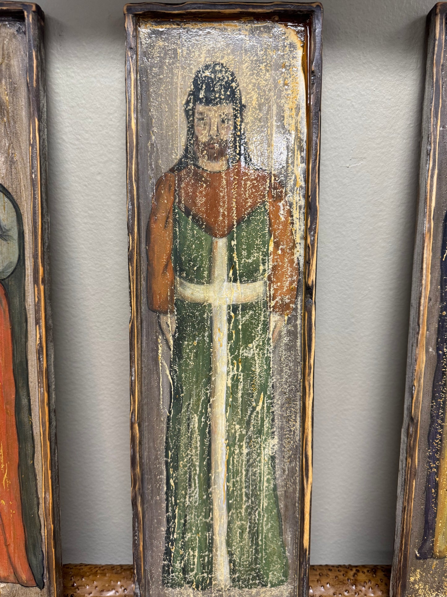 Set of 3 Rustic Religious Wall Art Panels – Hand Painted Style, 18” Tall
