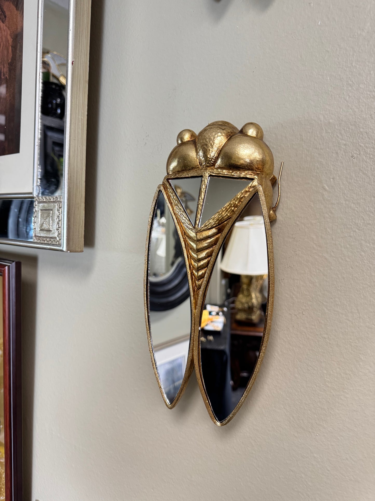 Set of 2 Cicada Wall Mirrors – Resin Gold Finish Insect Decor, Large & Small Sizes