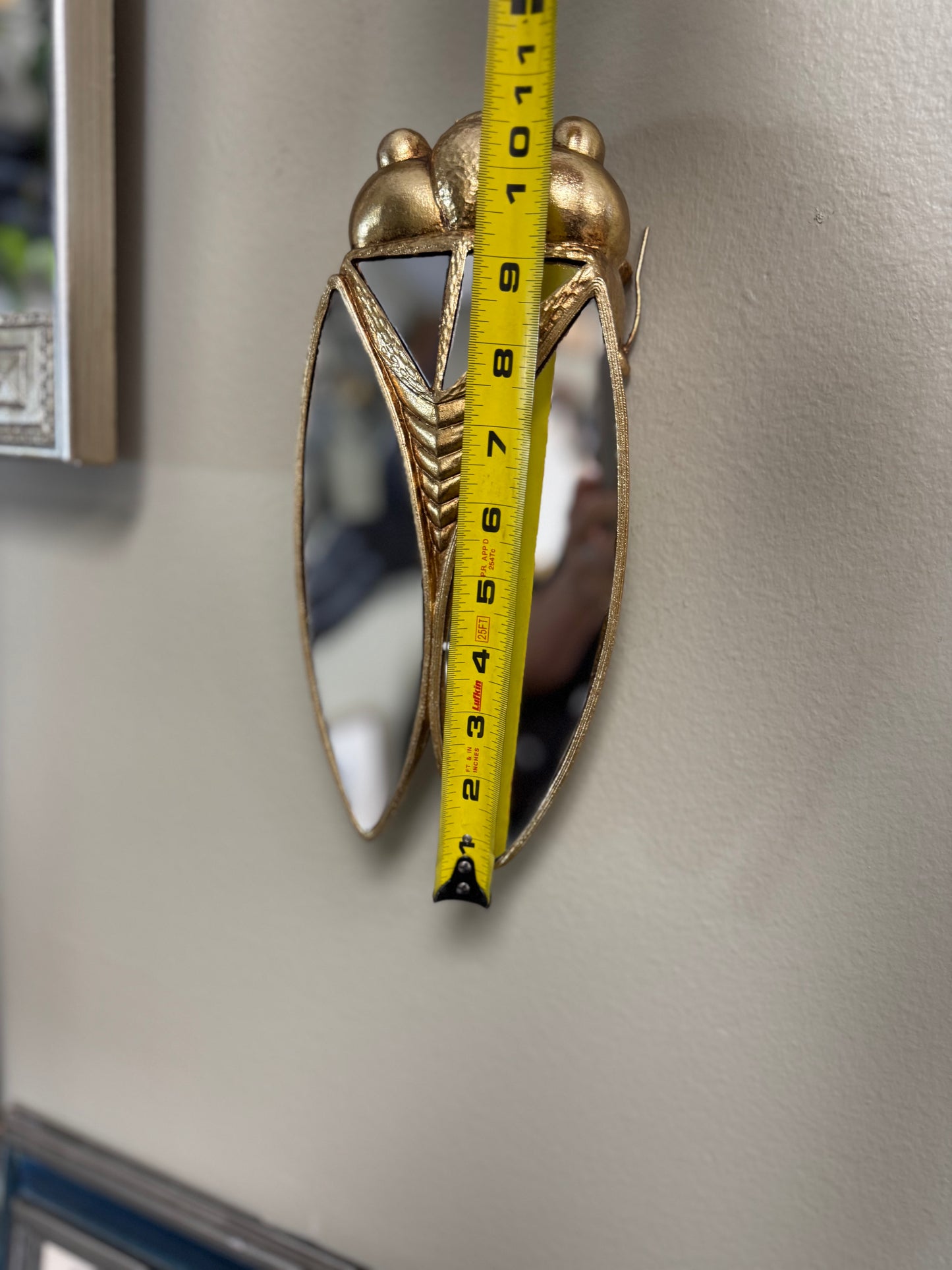 Set of 2 Cicada Wall Mirrors – Resin Gold Finish Insect Decor, Large & Small Sizes