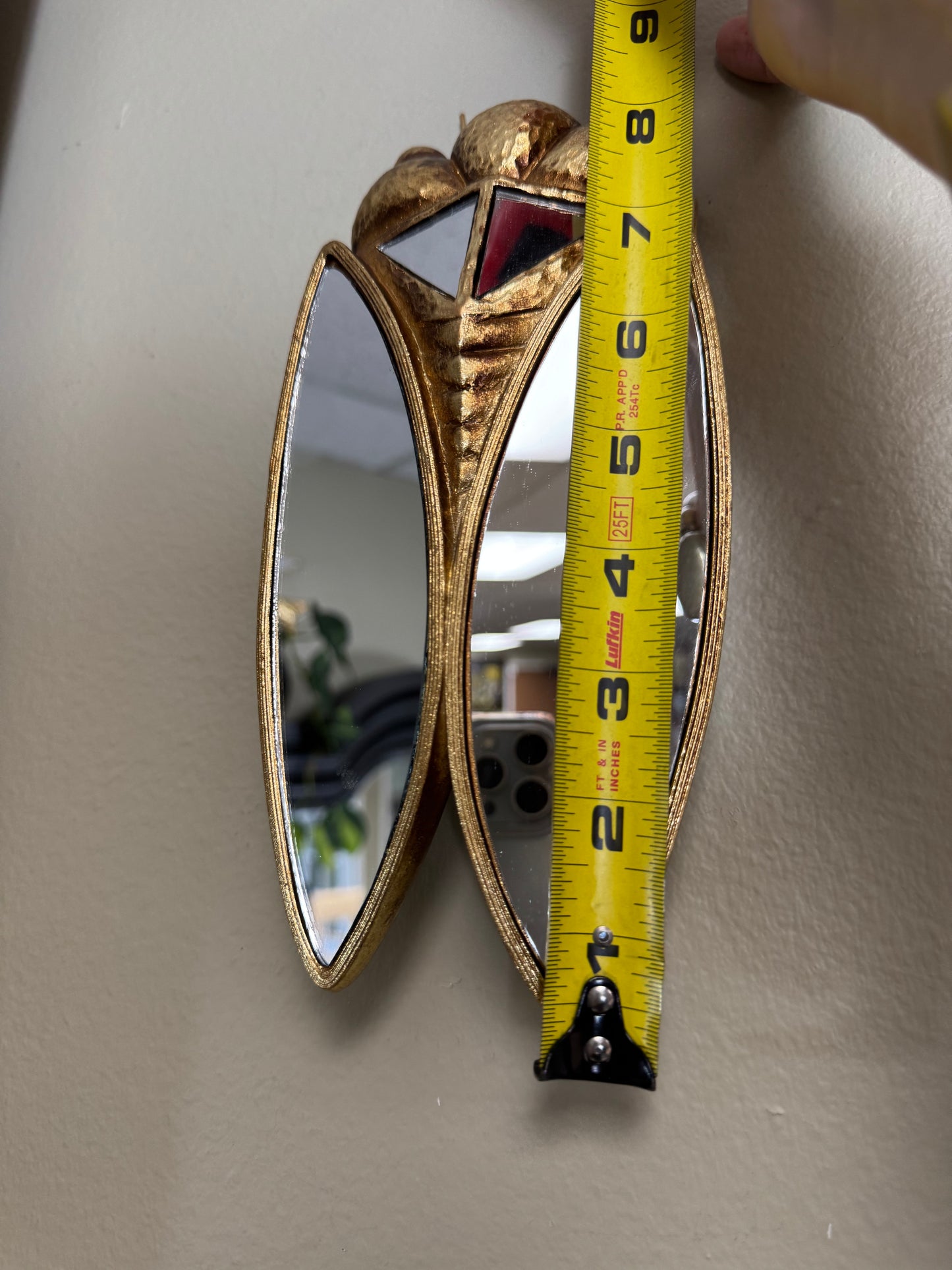 Set of 2 Cicada Wall Mirrors – Resin Gold Finish Insect Decor, Large & Small Sizes