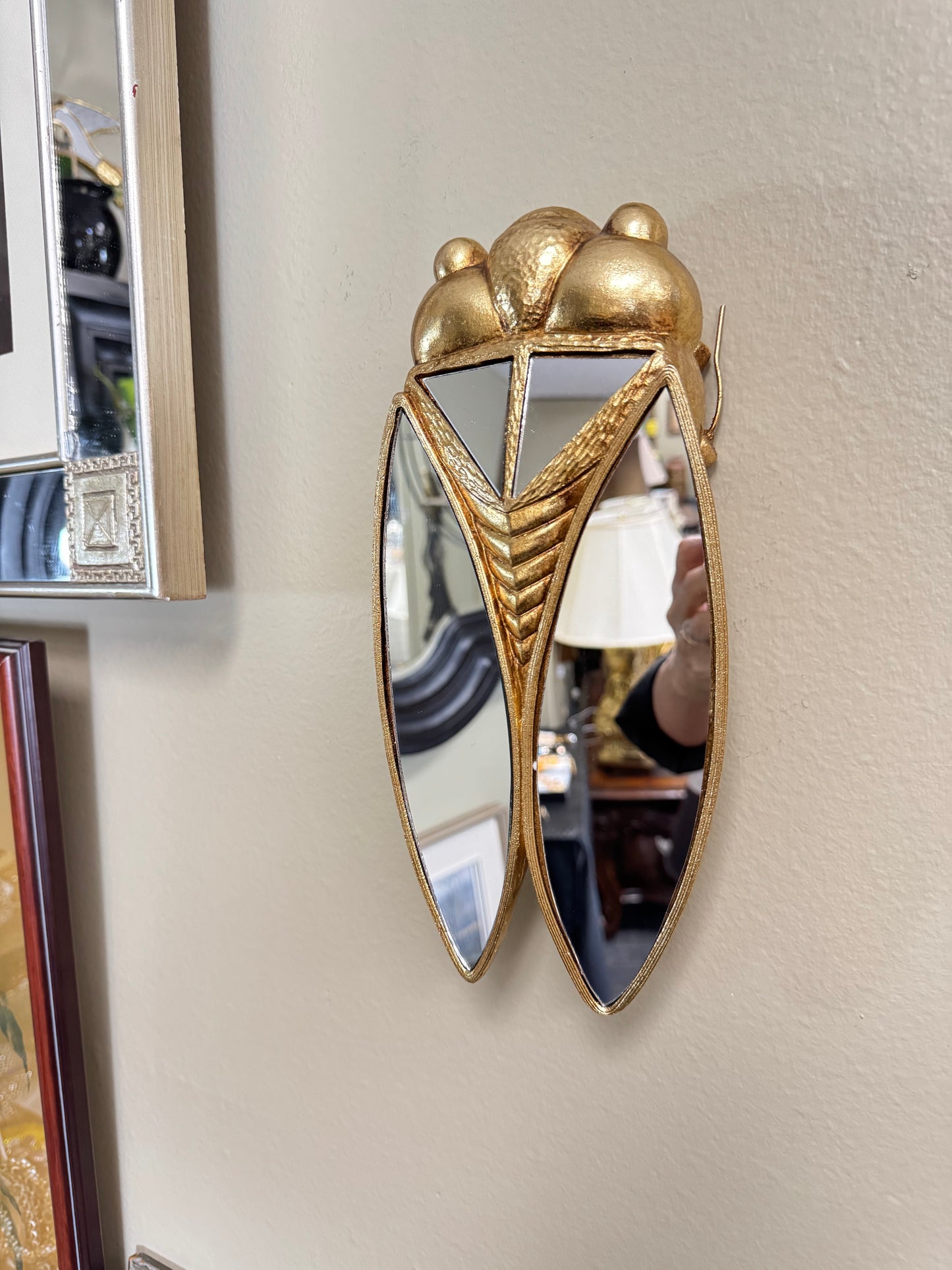 Set of 2 Cicada Wall Mirrors – Resin Gold Finish Insect Decor, Large & Small Sizes