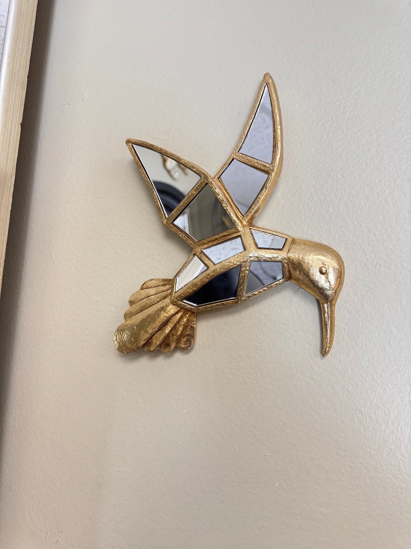 Set of 2 Resin Mirror Wall Decor – Sea Turtle & Hummingbird, Gold Finish, 10” & 11”