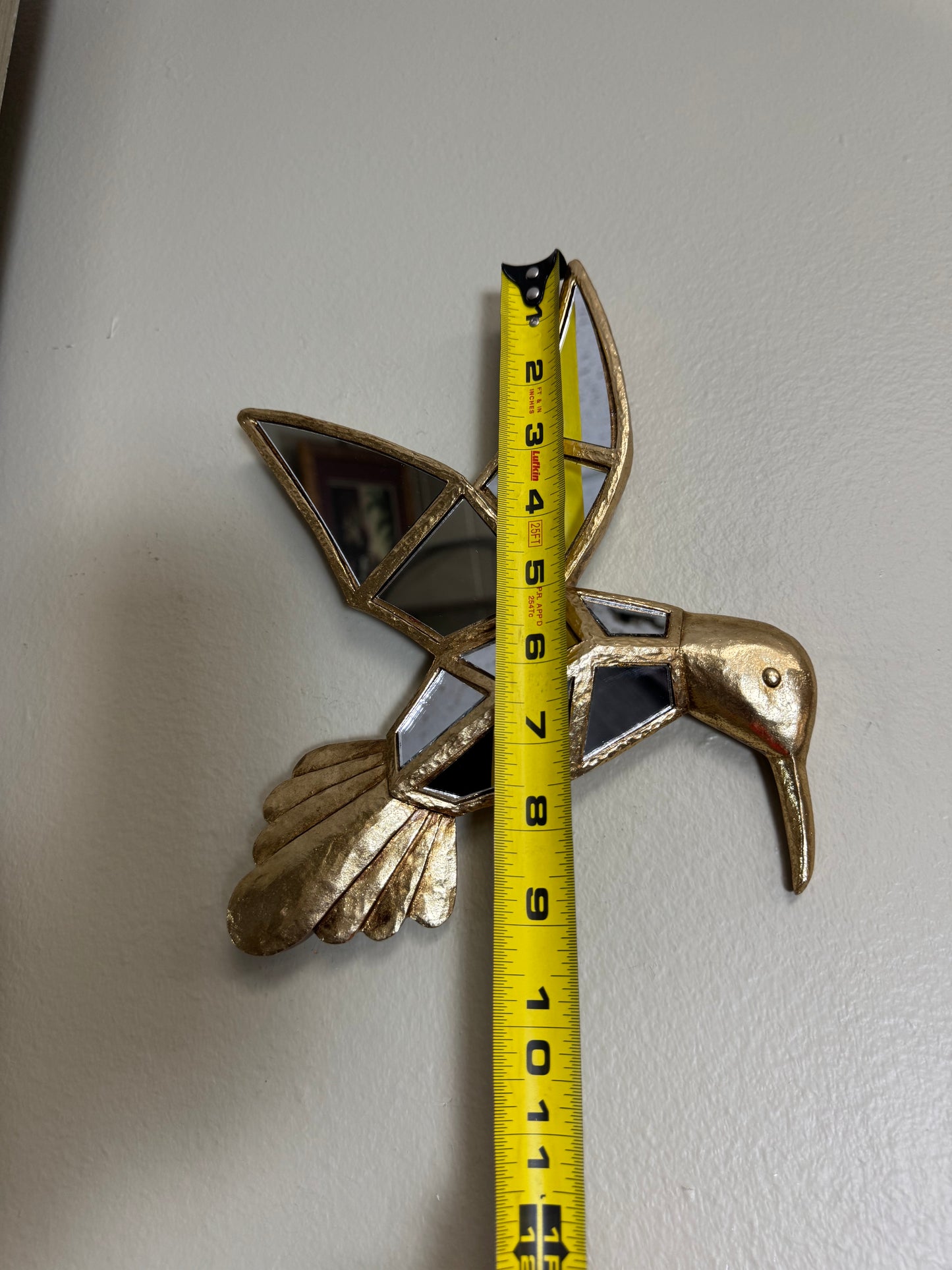 Set of 2 Resin Mirror Wall Decor – Sea Turtle & Hummingbird, Gold Finish, 10” & 11”