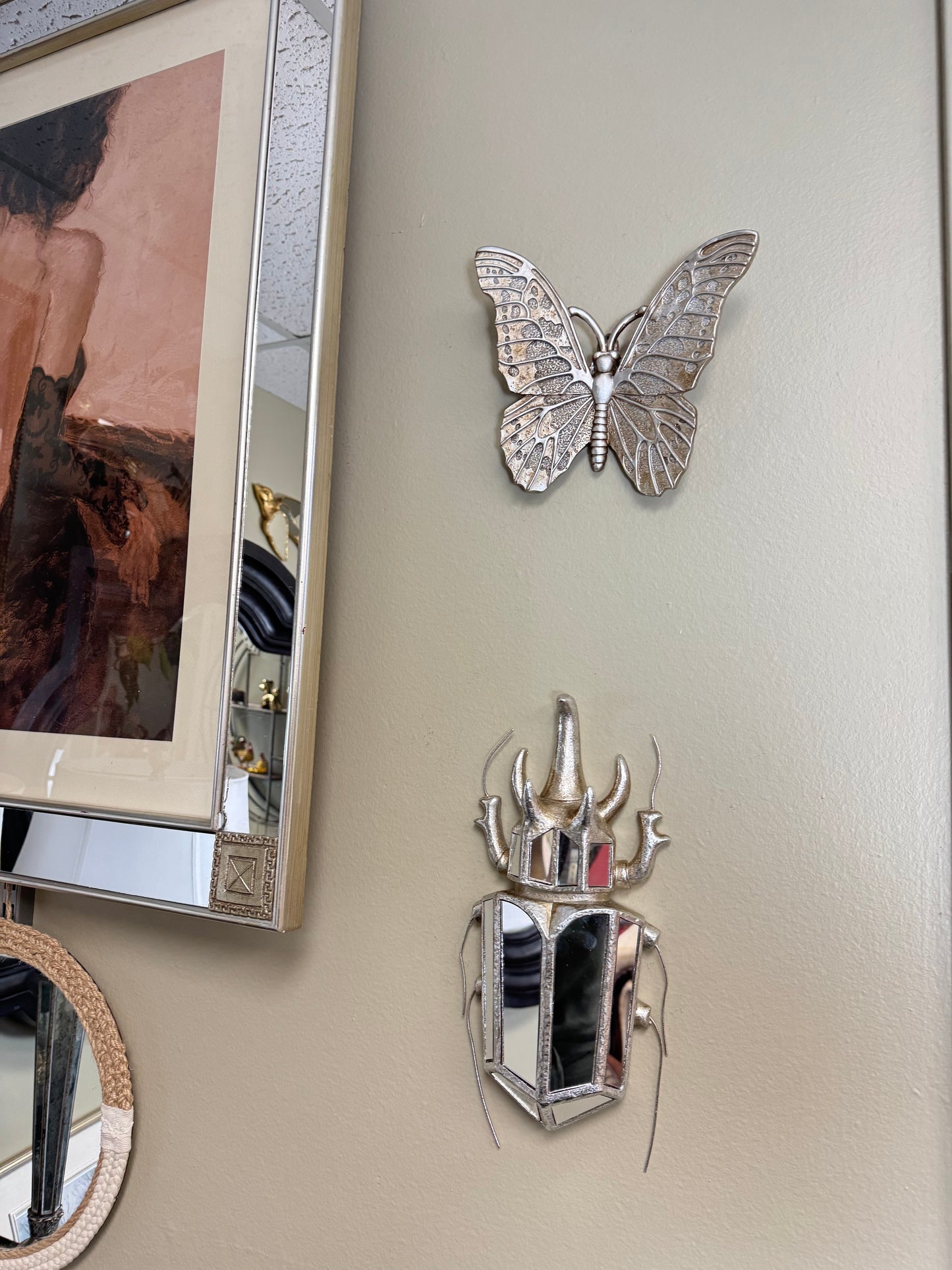 Silver Butterfly & Beetle Mirror Wall Décor Set of 2