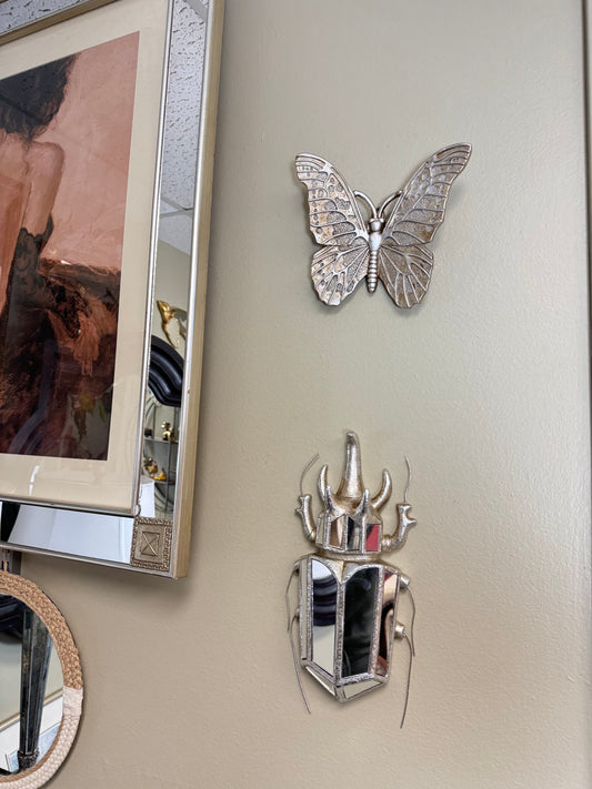 Silver Butterfly & Beetle Mirror Wall Décor Set of 2