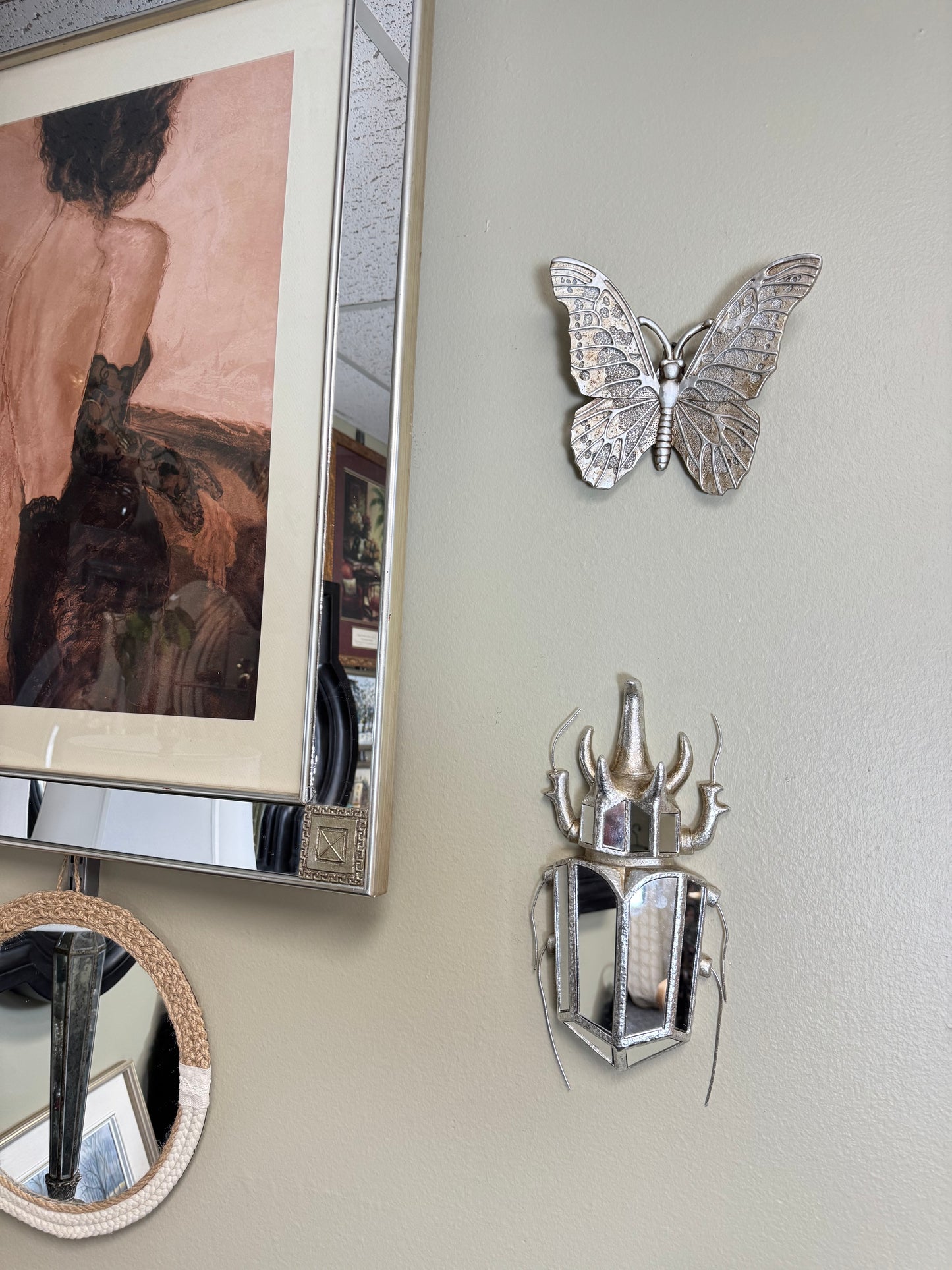 Silver Butterfly & Beetle Mirror Wall Décor Set of 2