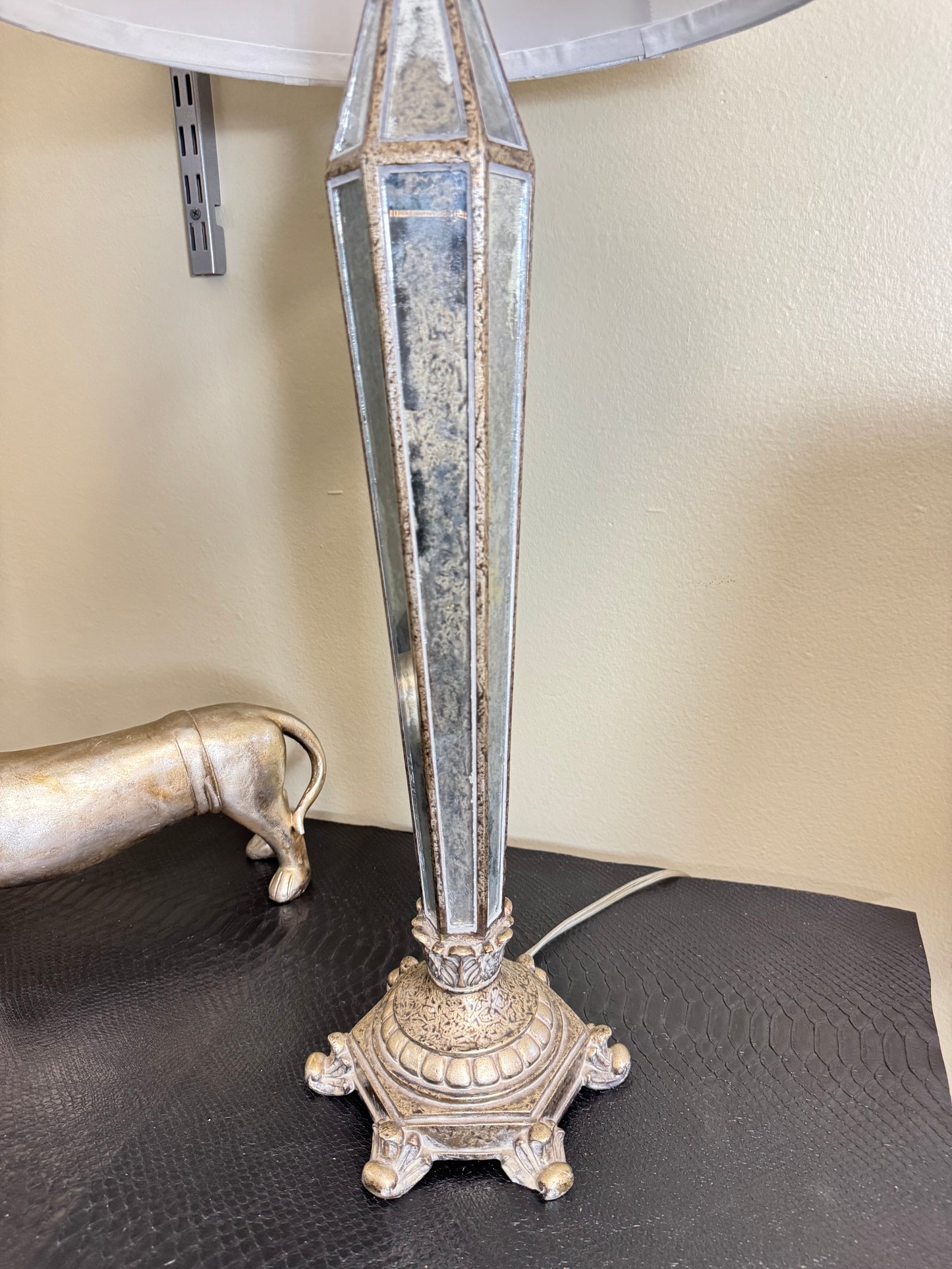 Pair of Vintage Mirrored Table Lamps with Resin Bases – 32” Tall