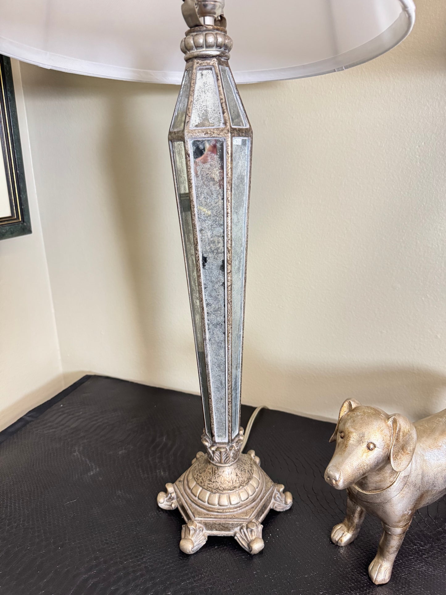 Pair of Vintage Mirrored Table Lamps with Resin Bases – 32” Tall
