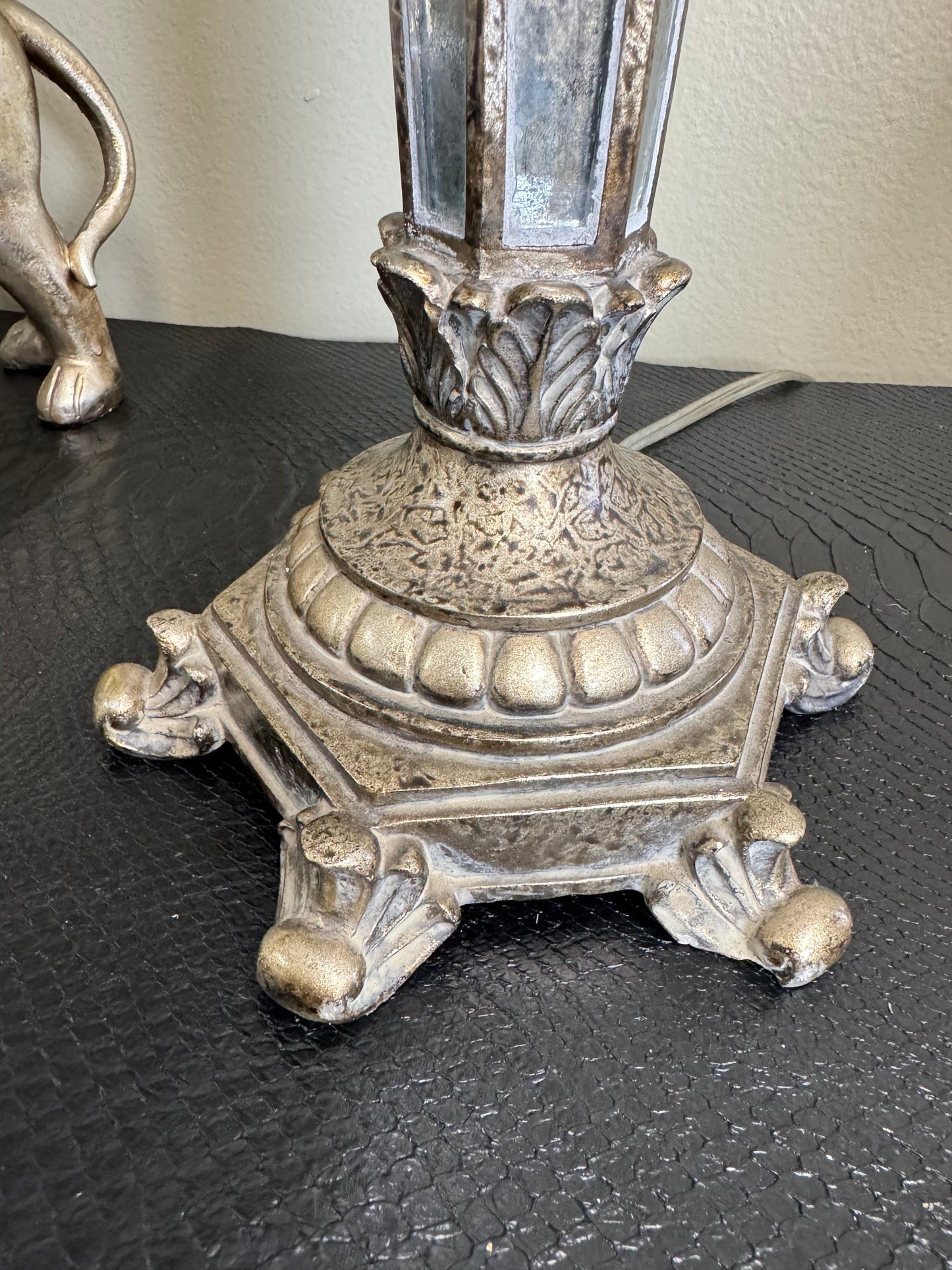 Pair of Vintage Mirrored Table Lamps with Resin Bases – 32” Tall