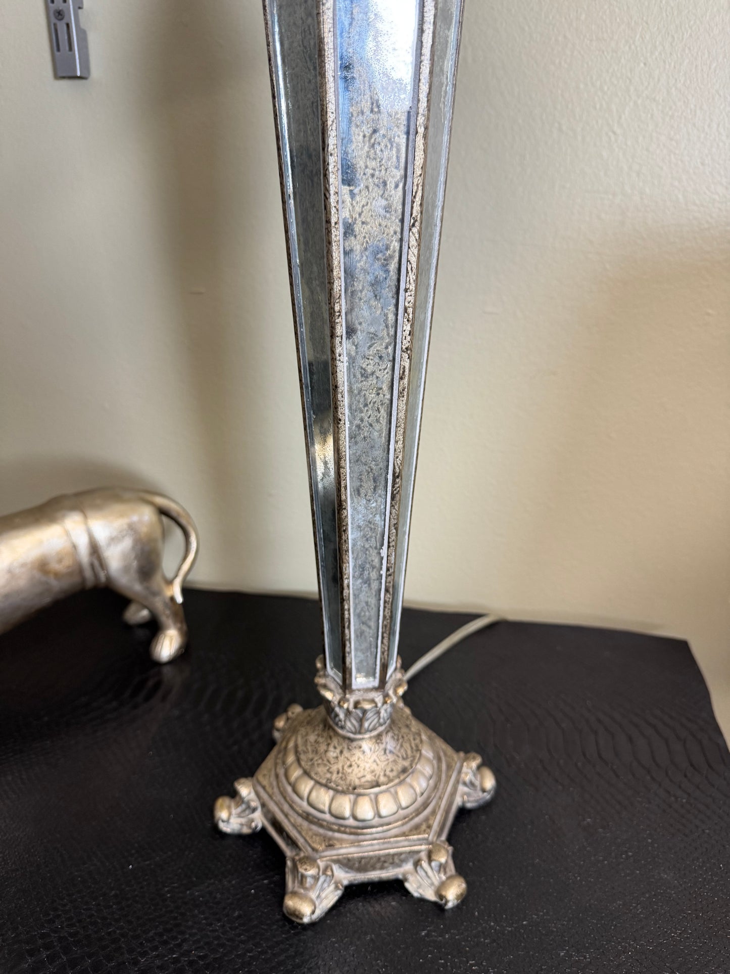 Pair of Vintage Mirrored Table Lamps with Resin Bases – 32” Tall