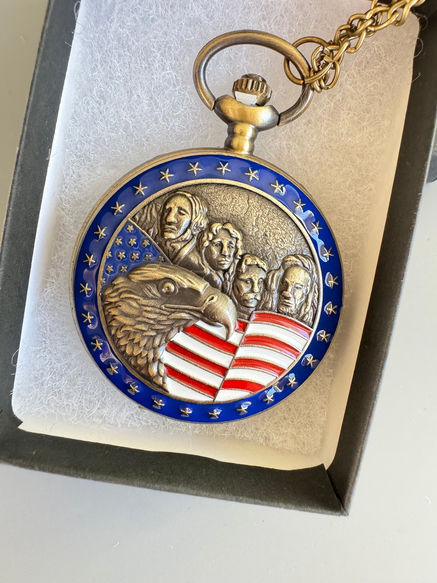 Patriotic PocketWatches -USA Vintage Style Quartz Brand New With Chain &Box