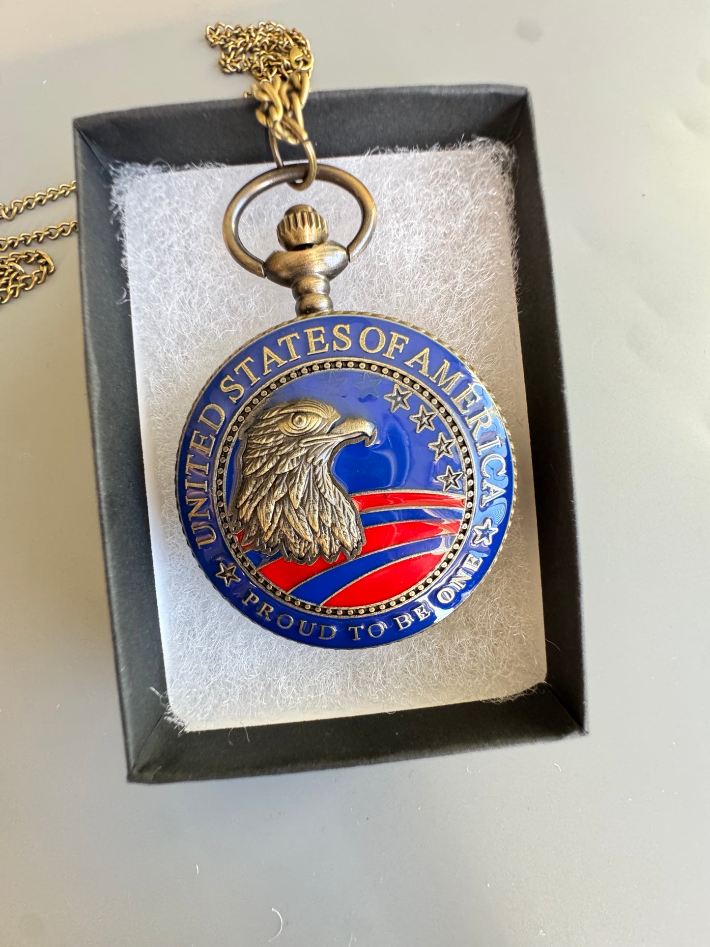 Patriotic PocketWatches -USA Vintage Style Quartz Brand New With Chain &Box