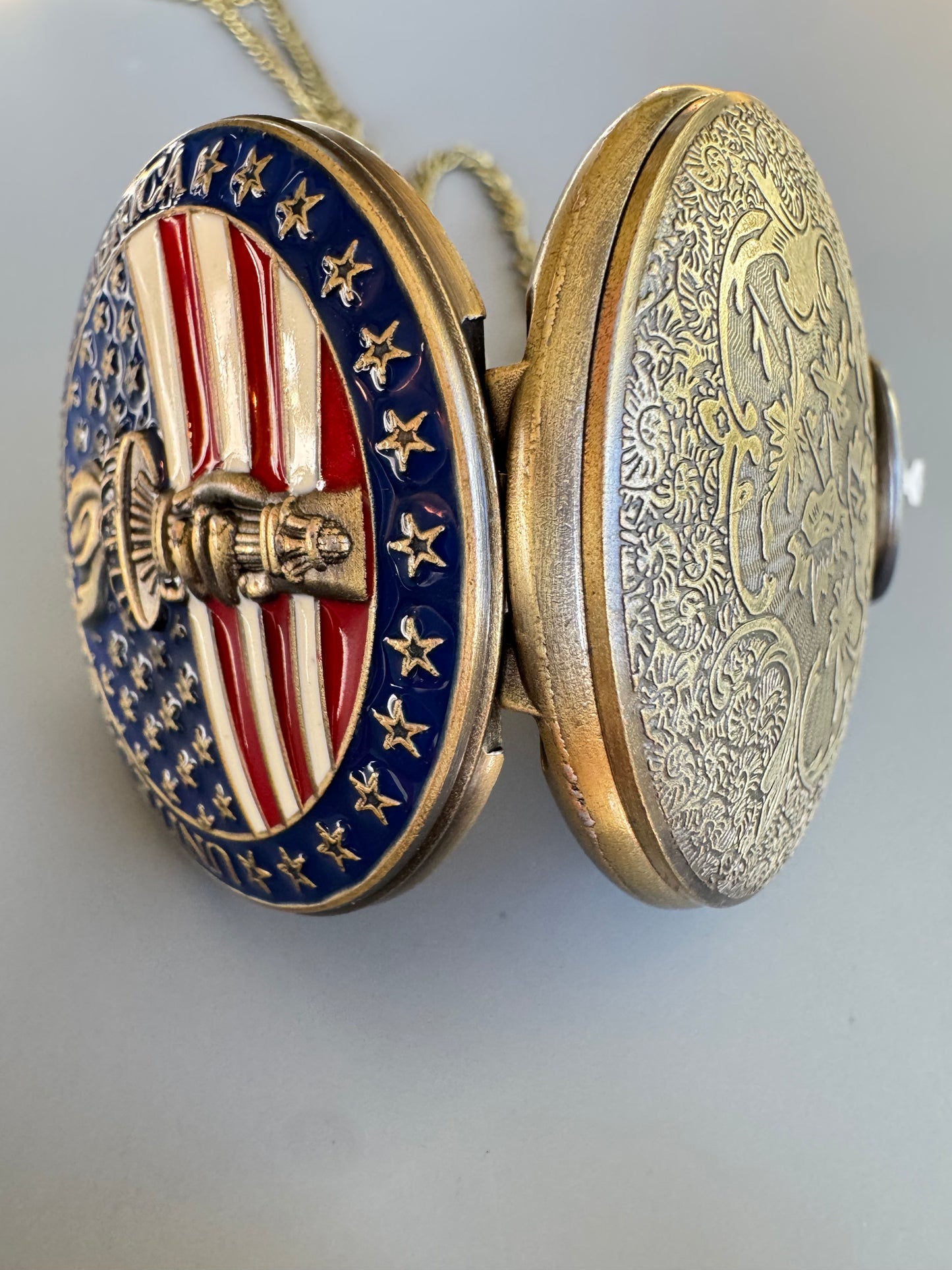 Patriotic PocketWatches -USA Vintage Style Quartz Brand New With Chain &Box