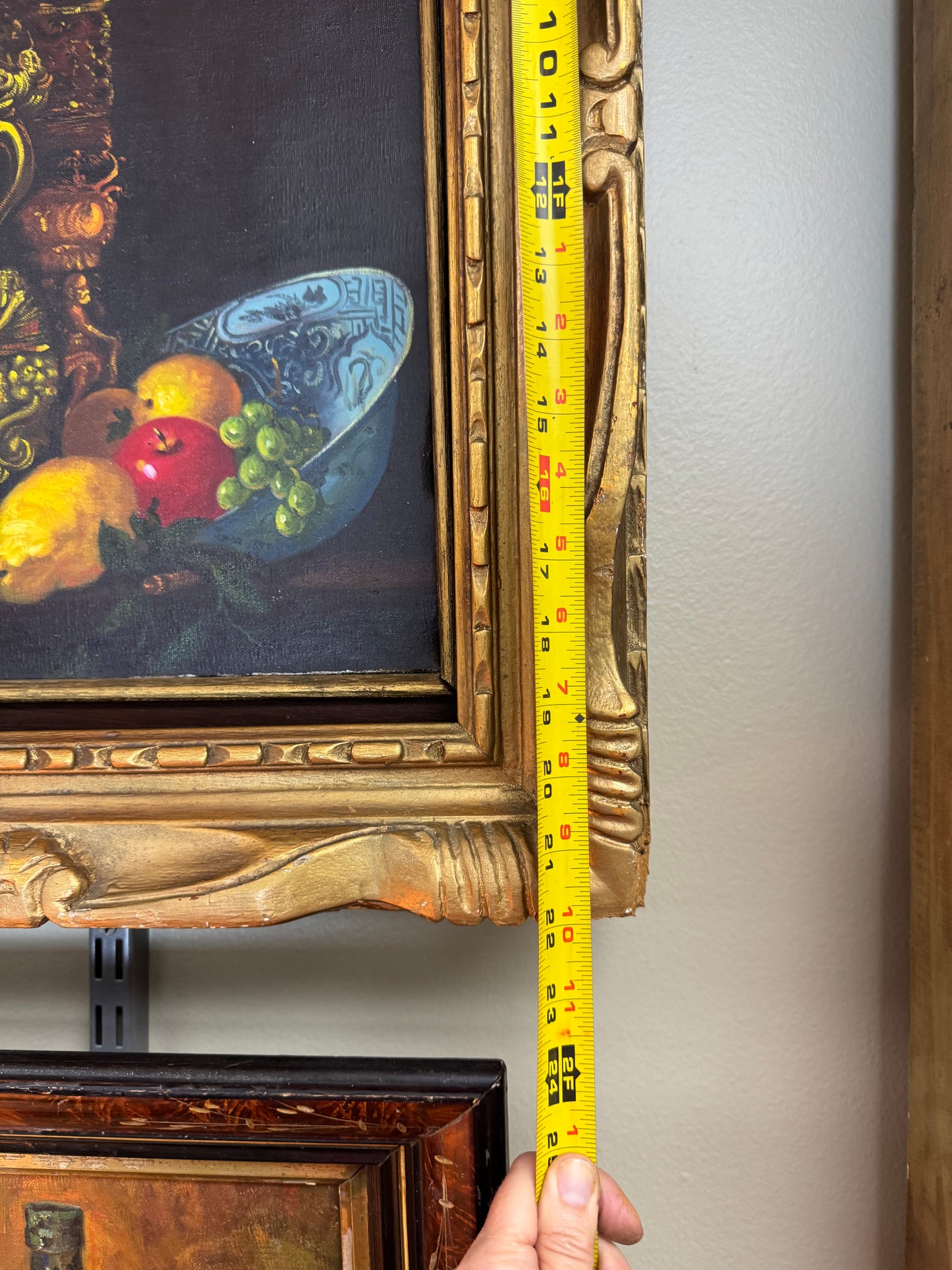 Original Oil Painting by F. Marcelli, Signed 1971, European Still Life in Rare Deep Shadowbox Gilt Frame