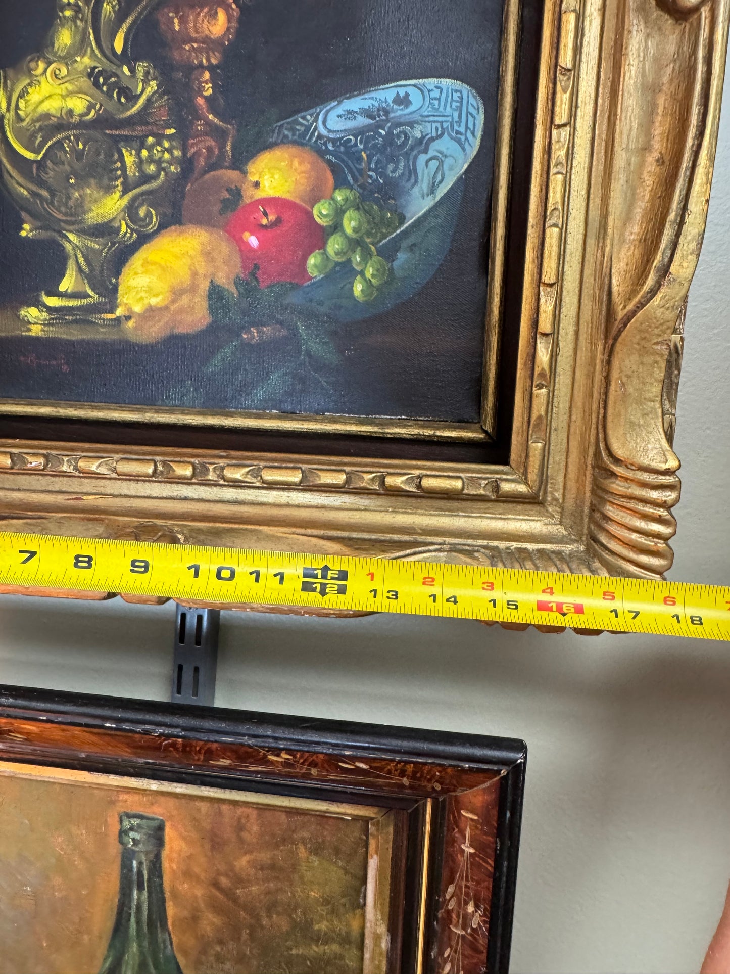 Original Oil Painting by F. Marcelli, Signed 1971, European Still Life in Rare Deep Shadowbox Gilt Frame
