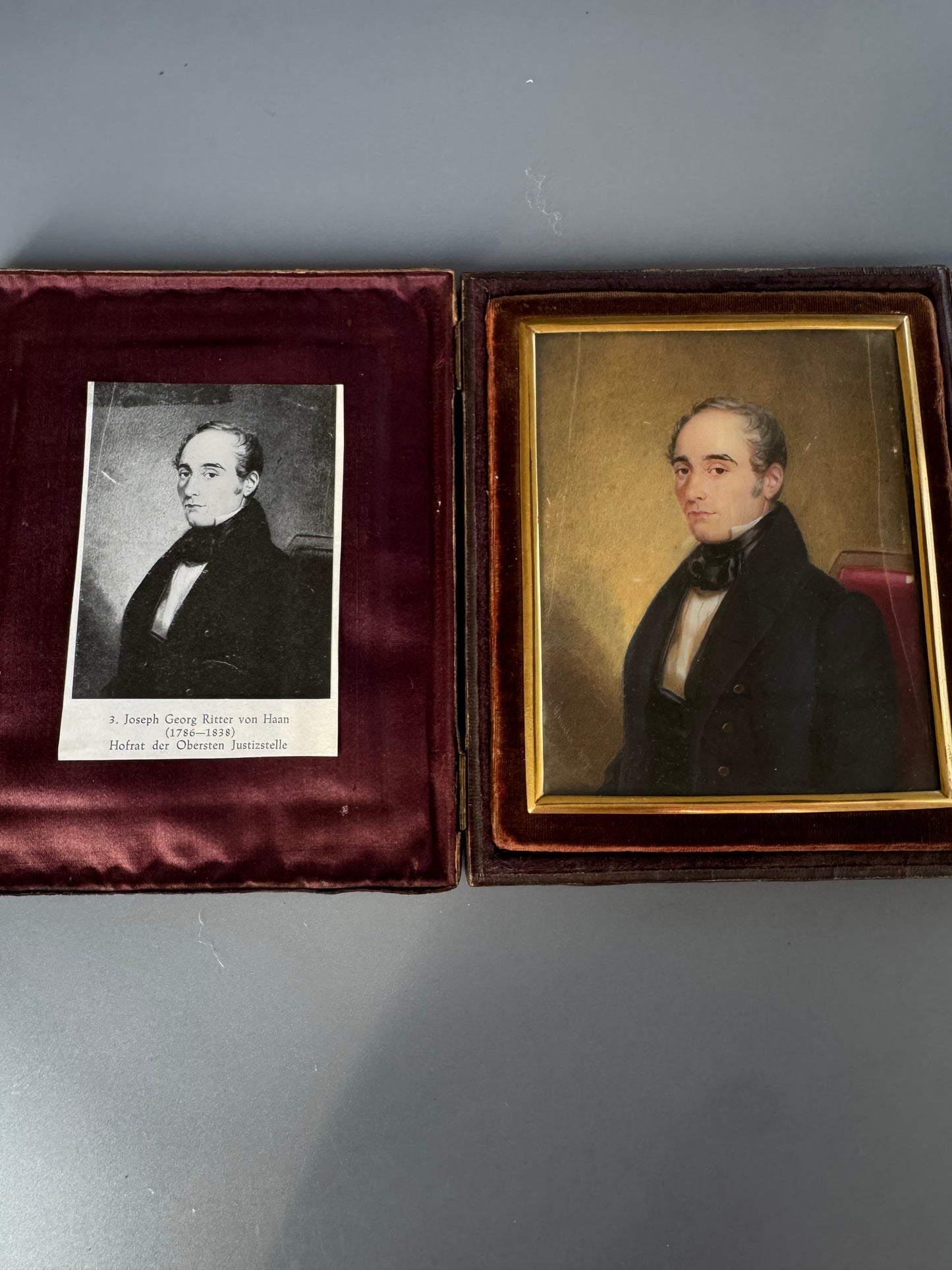 1839 Austrian Portrait Miniature of Joseph Georg Ritter von Haan – Original Presentation Case