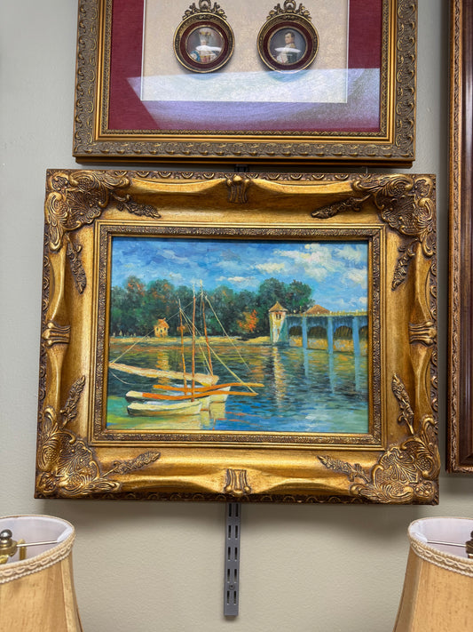 Claude Monet “The Bridge at Argenteuil” Reproduction Painting on Canvas – Framed