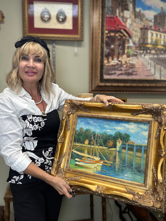 Claude Monet “The Bridge at Argenteuil” Reproduction Painting on Canvas – Framed