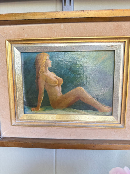 Original Female Nude Oil Painting on Artist’s Board | Signed Vintage Framed Artwork