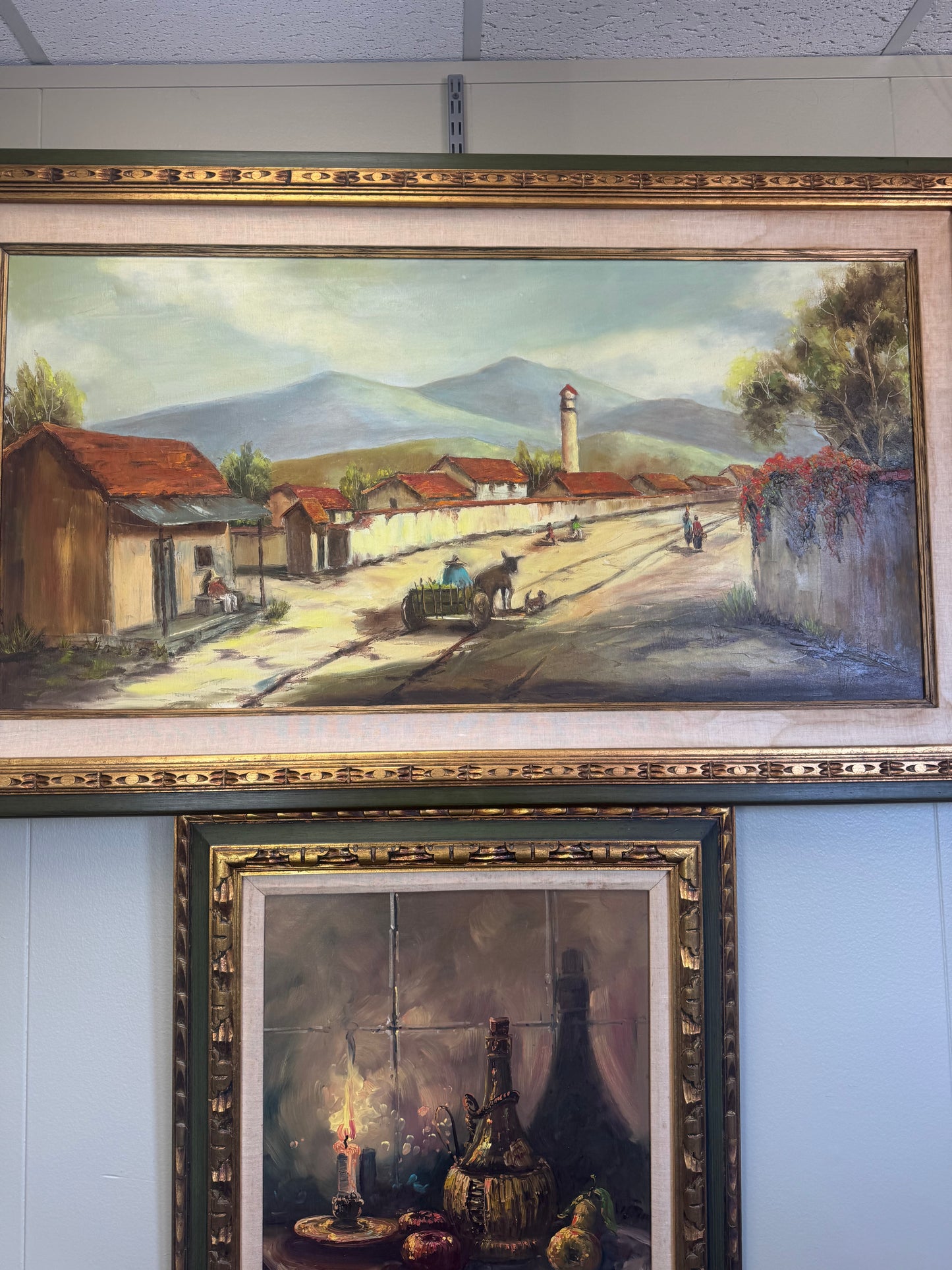 Vintage Original Oil Painting Canvas  – European Village Landscape