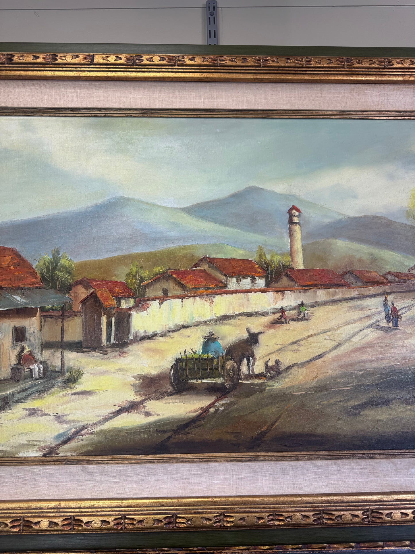 Vintage Original Oil Painting Canvas  – European Village Landscape