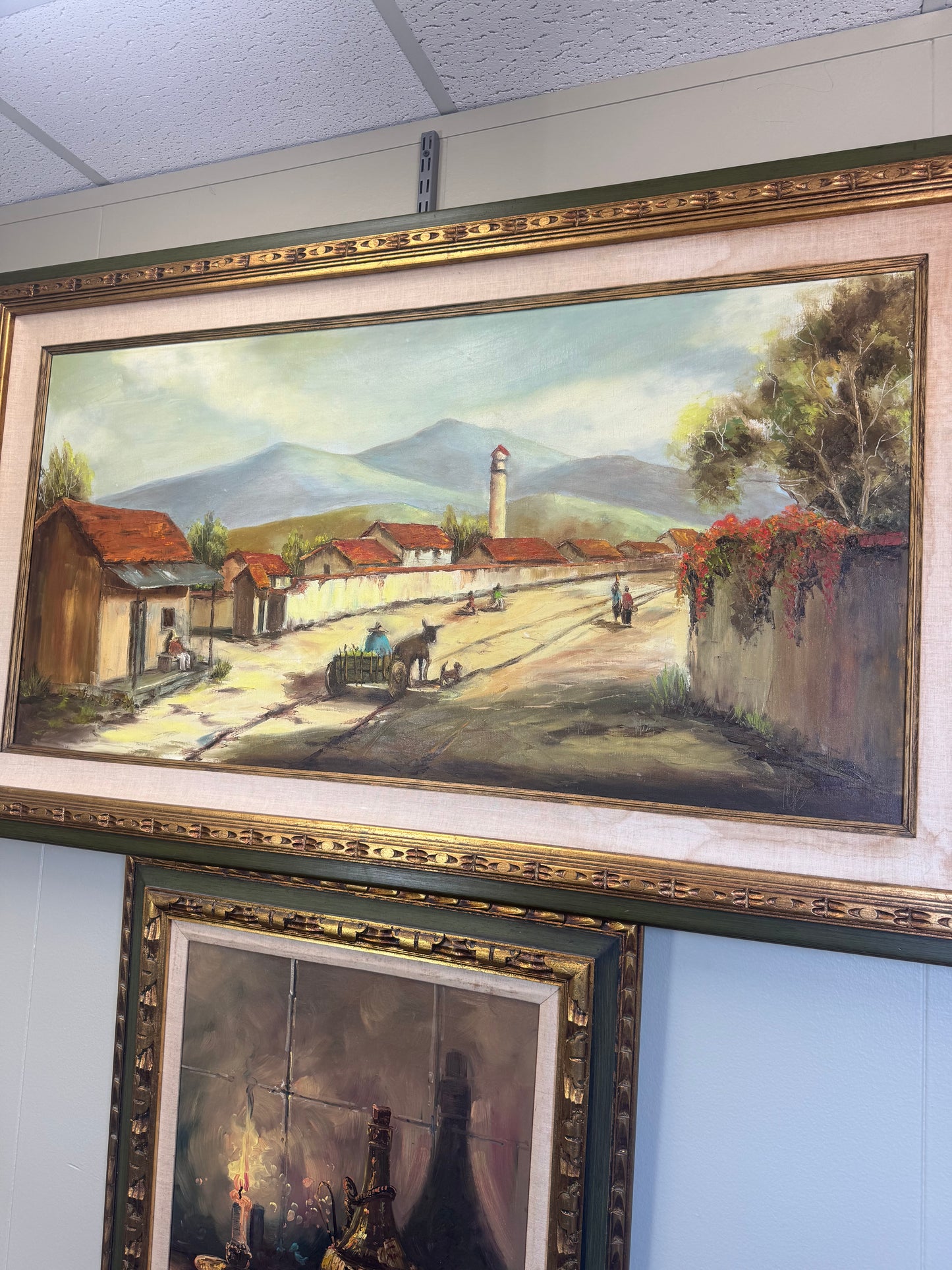 Vintage Original Oil Painting Canvas  – European Village Landscape