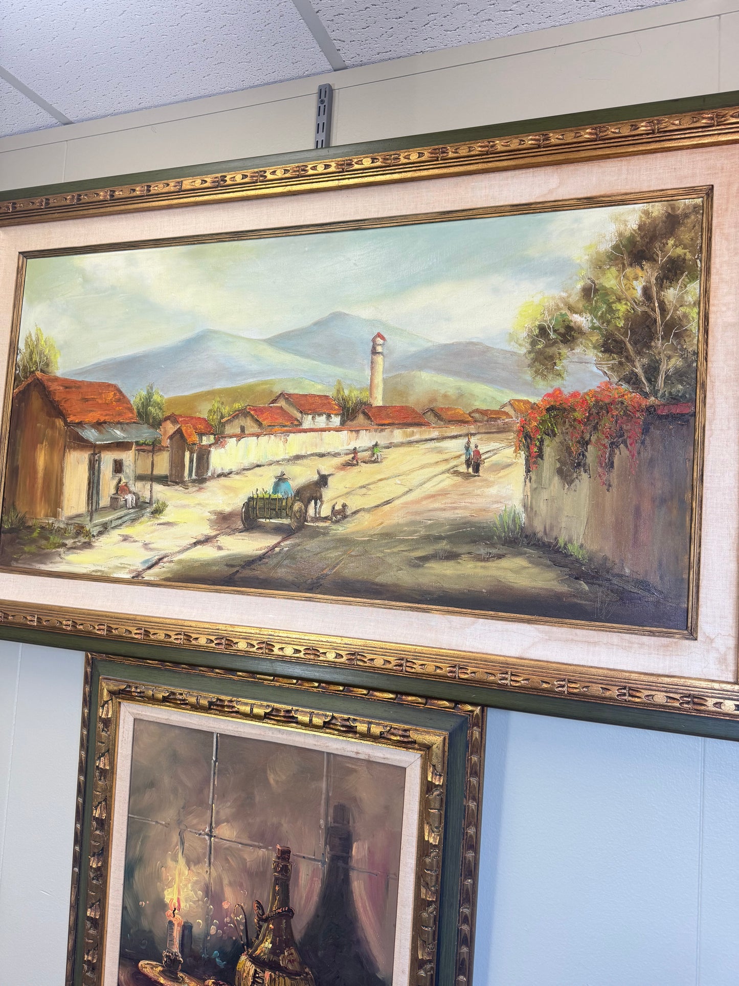 Vintage Original Oil Painting Canvas  – European Village Landscape