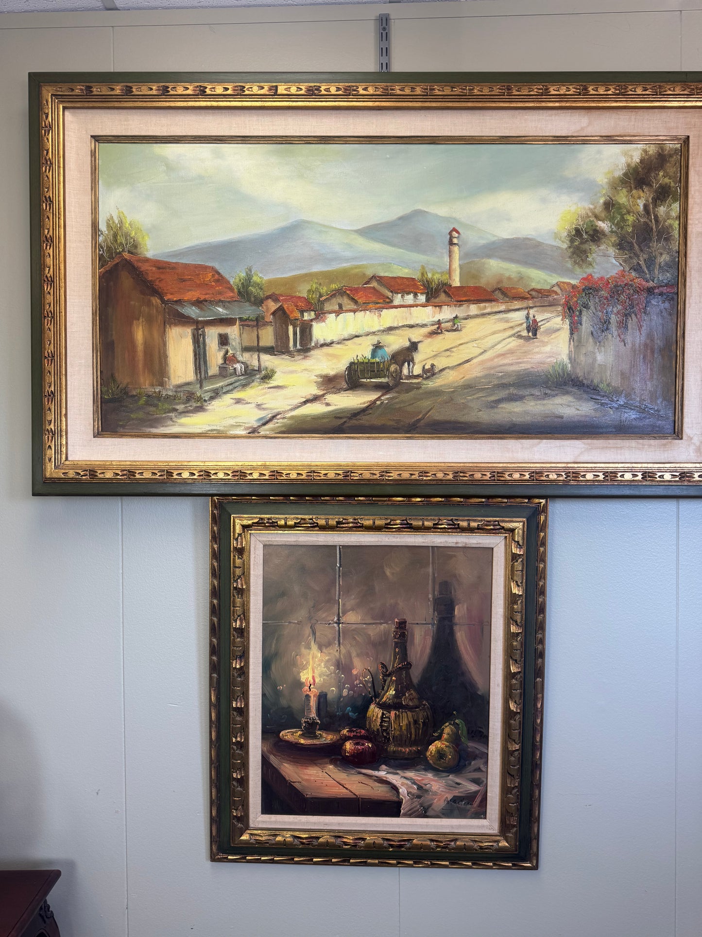 Vintage Original Oil Painting Canvas  – European Village Landscape