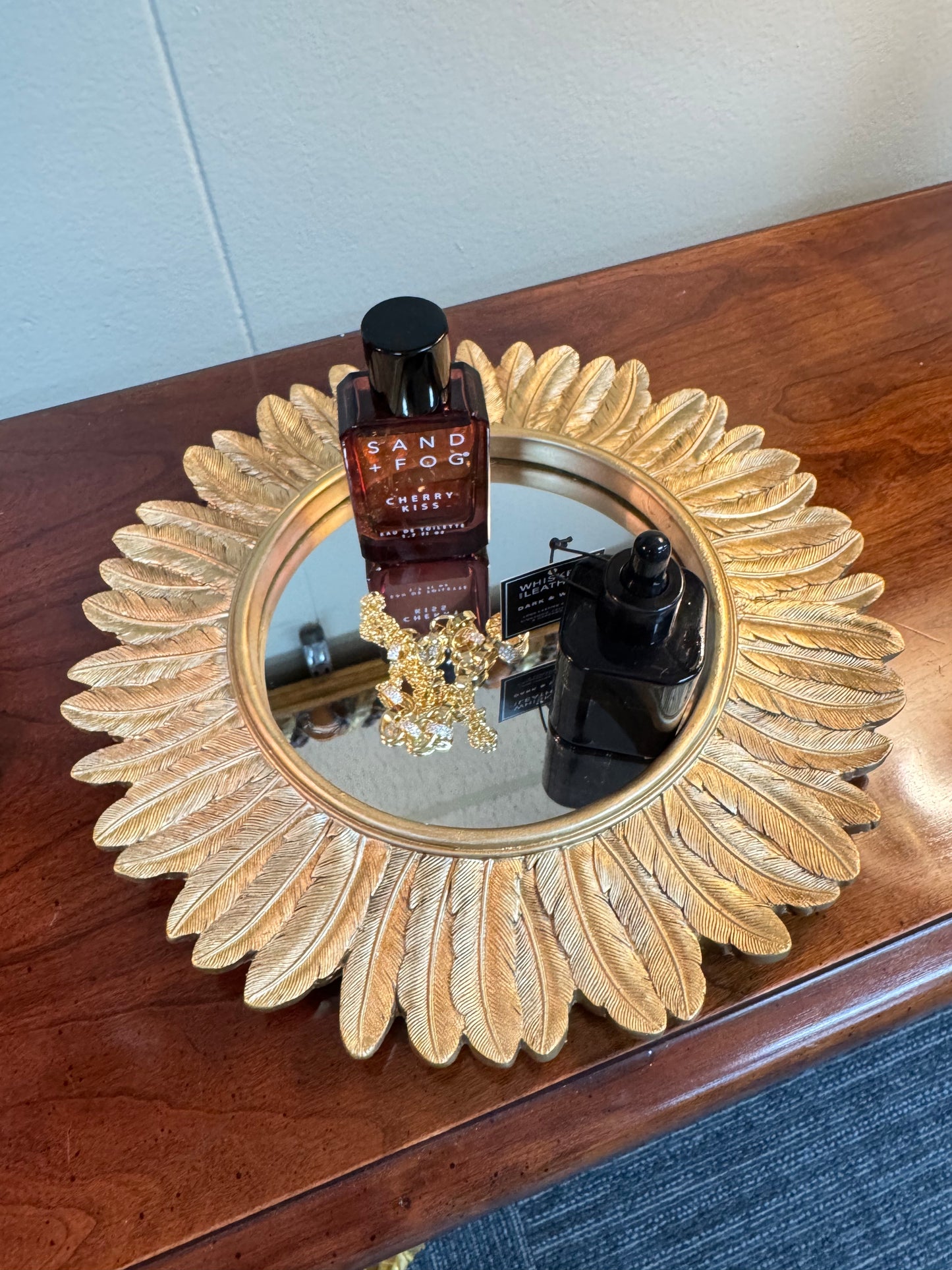 Gold Sunburst Decorative Mirror Tray  Resin Wall Mirror 12”