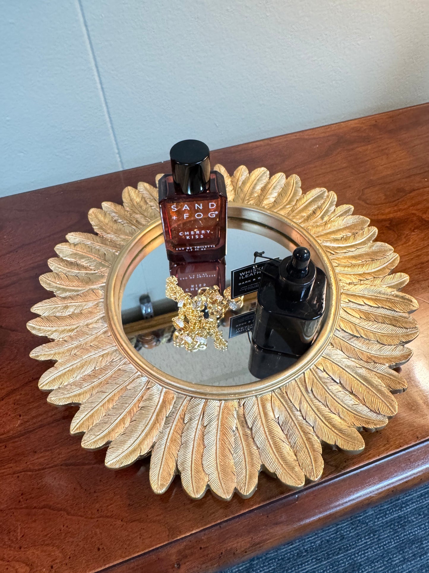 Gold Sunburst Decorative Mirror Tray  Resin Wall Mirror 12”