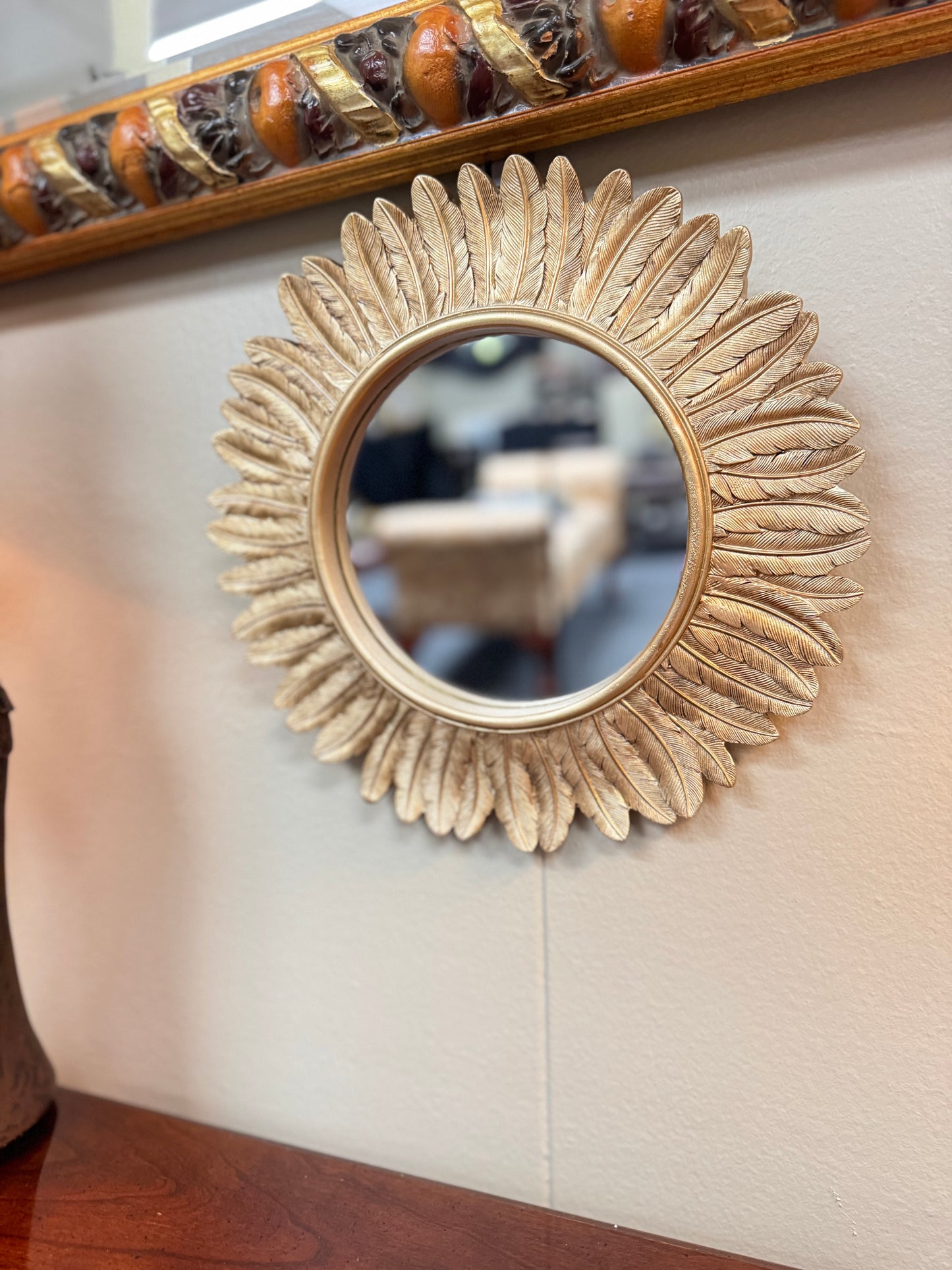 Gold Sunburst Decorative Mirror Tray  Resin Wall Mirror 12”