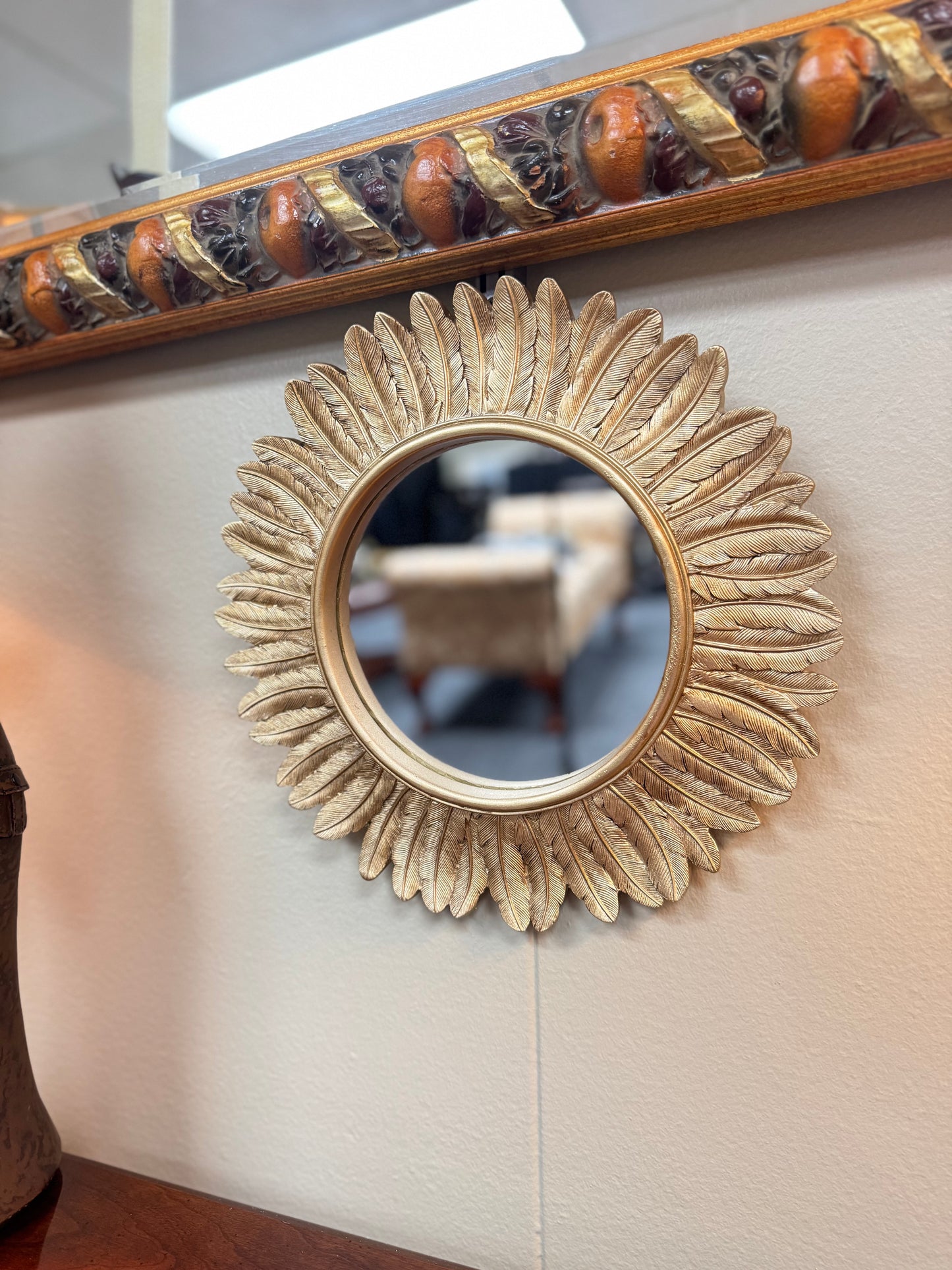 Gold Sunburst Decorative Mirror Tray  Resin Wall Mirror 12”