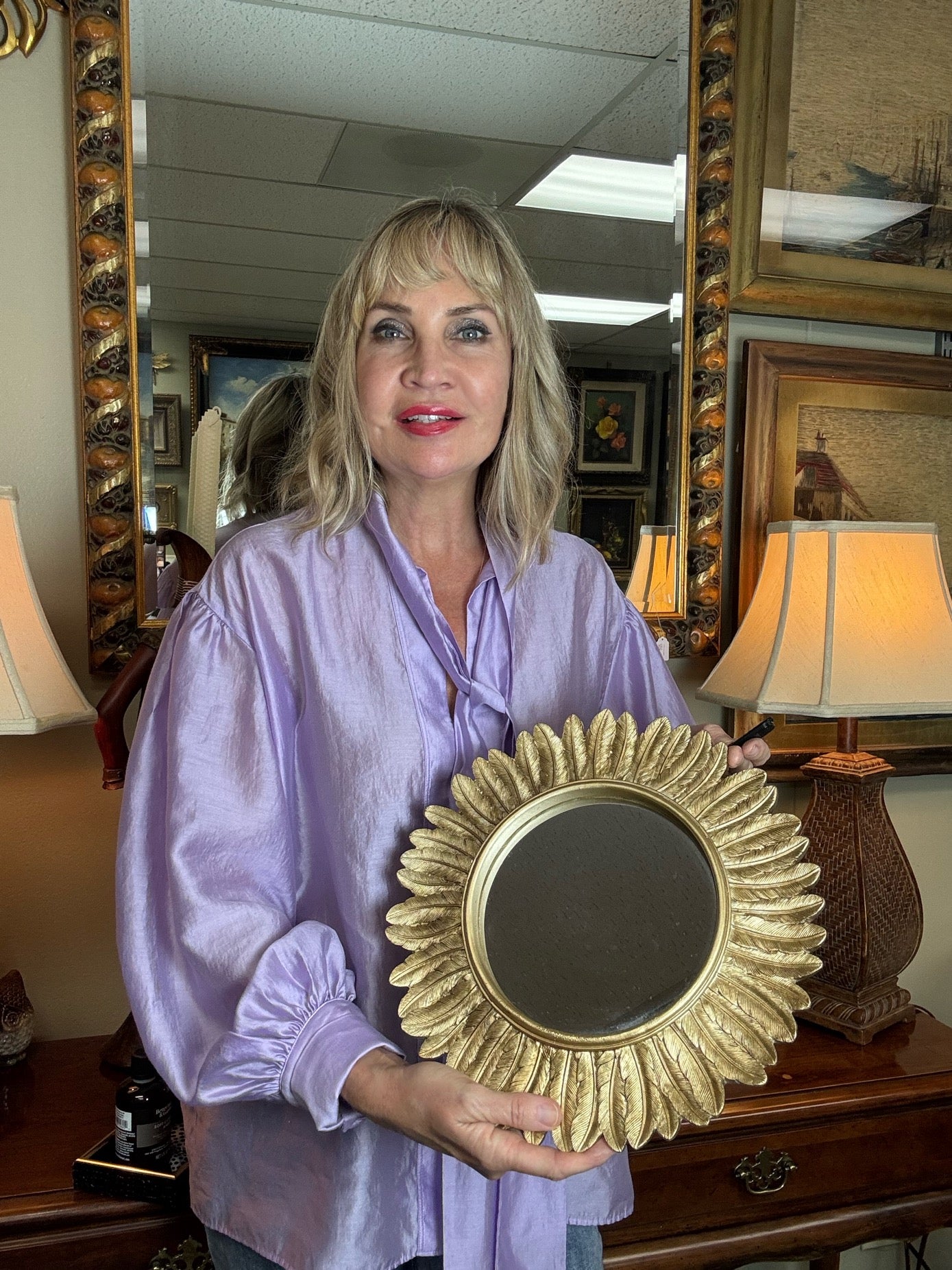 Gold Sunburst Decorative Mirror Tray  Resin Wall Mirror 12”
