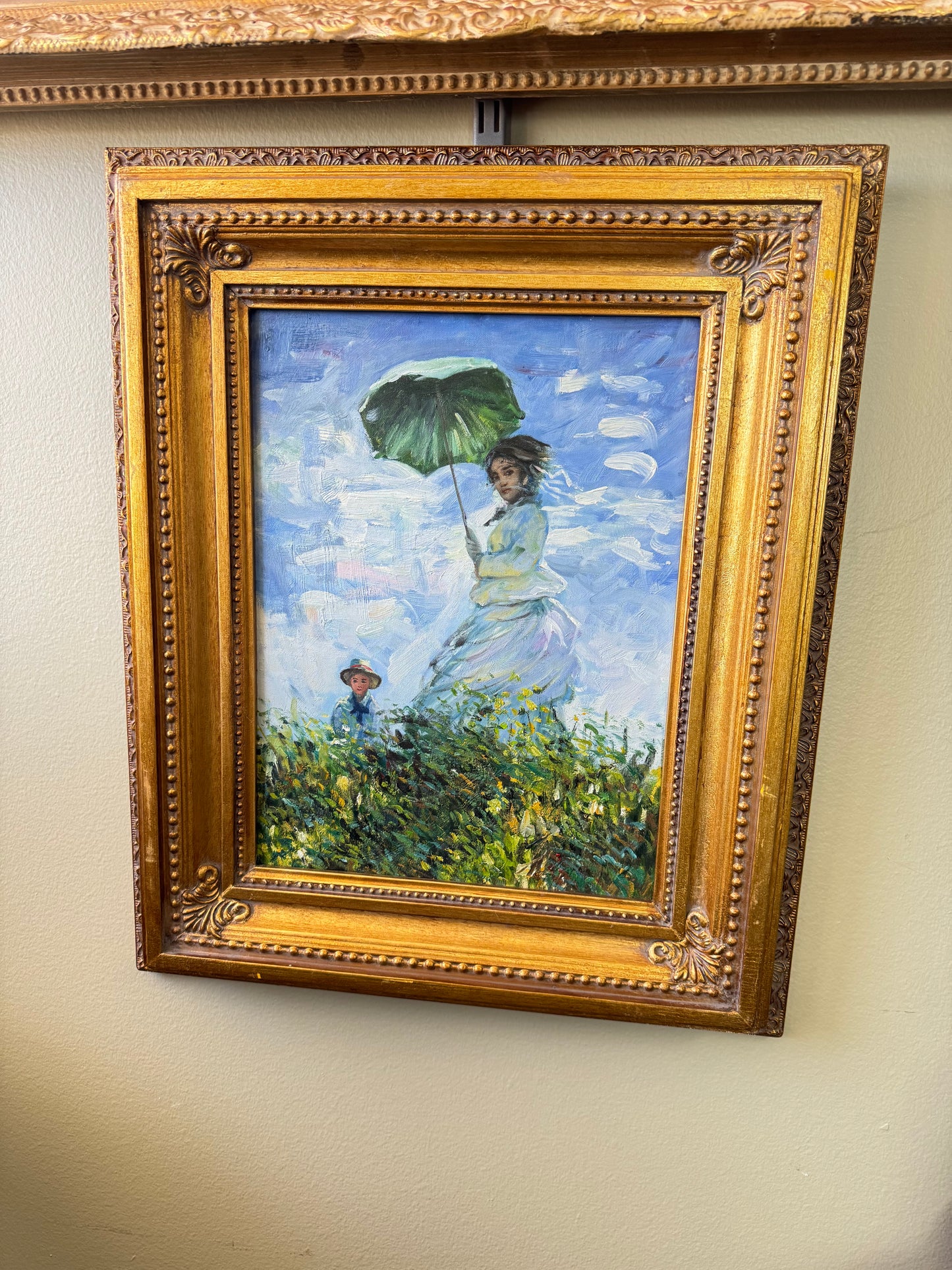 Claude Monet “Woman with a Parasol” – Oil Painting Reproduction in Ornate Gold Frame