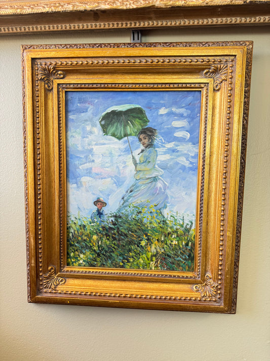 Claude Monet “Woman with a Parasol” – Oil Painting Reproduction in Ornate Gold Frame