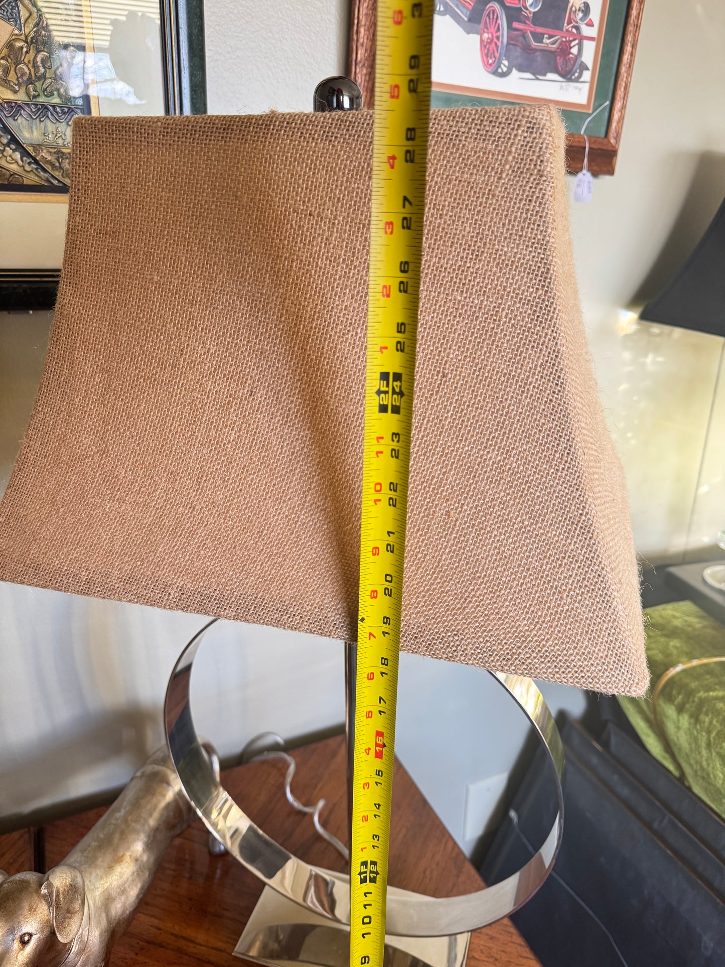 Pair of Modern Nickel Table Lamps with Burlap Shades 1975