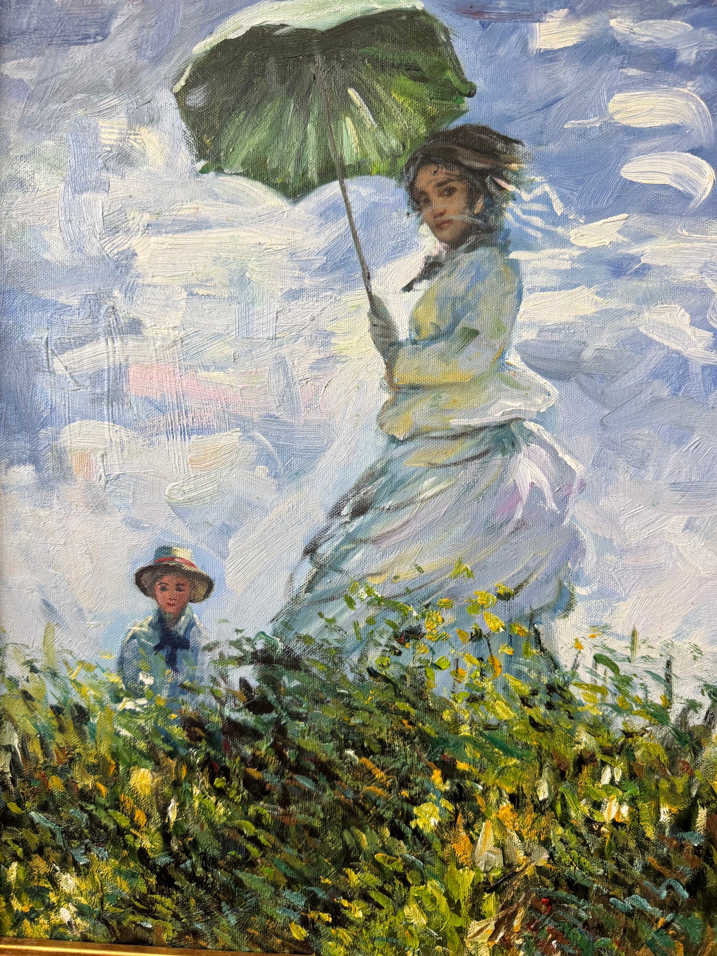 Claude Monet “Woman with a Parasol” – Oil Painting Reproduction in Ornate Gold Frame
