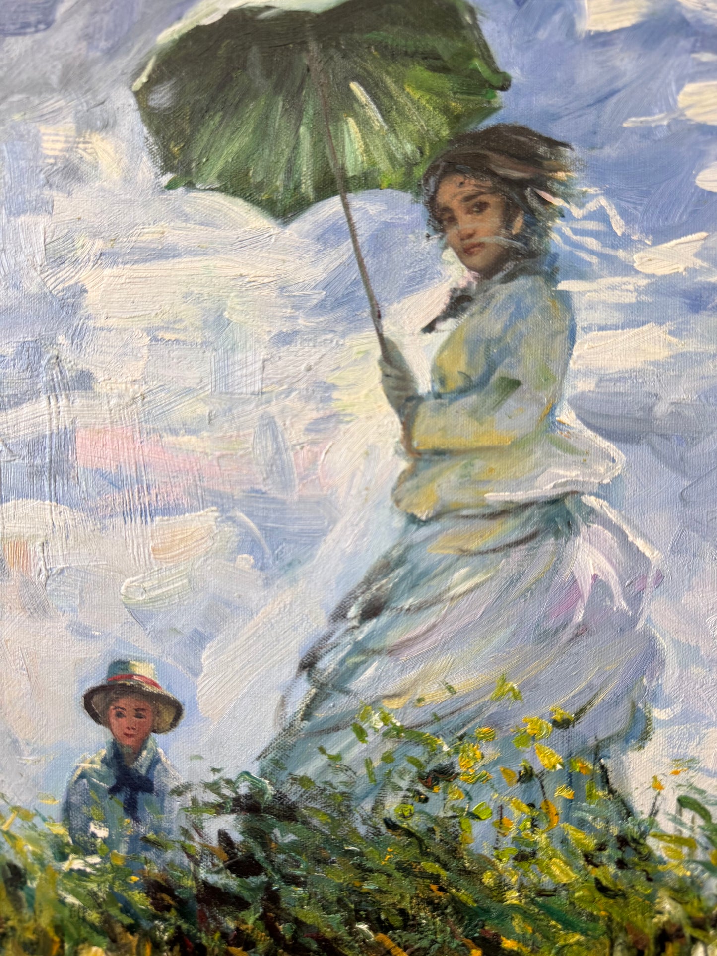 Claude Monet “Woman with a Parasol” – Oil Painting Reproduction in Ornate Gold Frame
