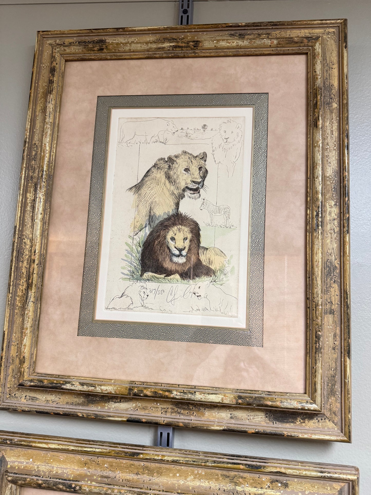 Set of 2 Framed Big Cats Art Prints – Lions & Cheetahs, Numbered Limited Edition, Vintage Style Wildlife Wall Art