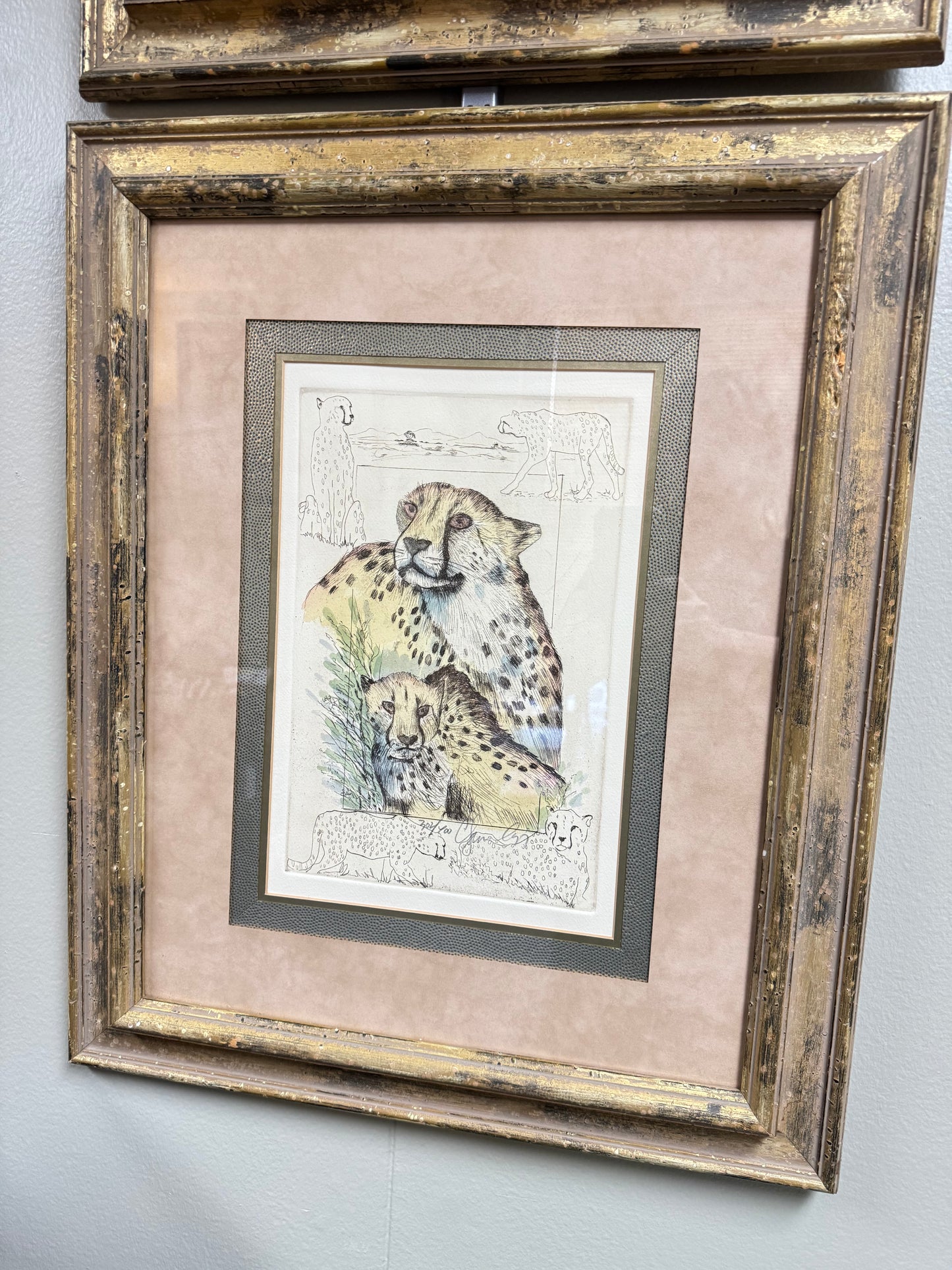 Set of 2 Framed Big Cats Art Prints – Lions & Cheetahs, Numbered Limited Edition, Vintage Style Wildlife Wall Art