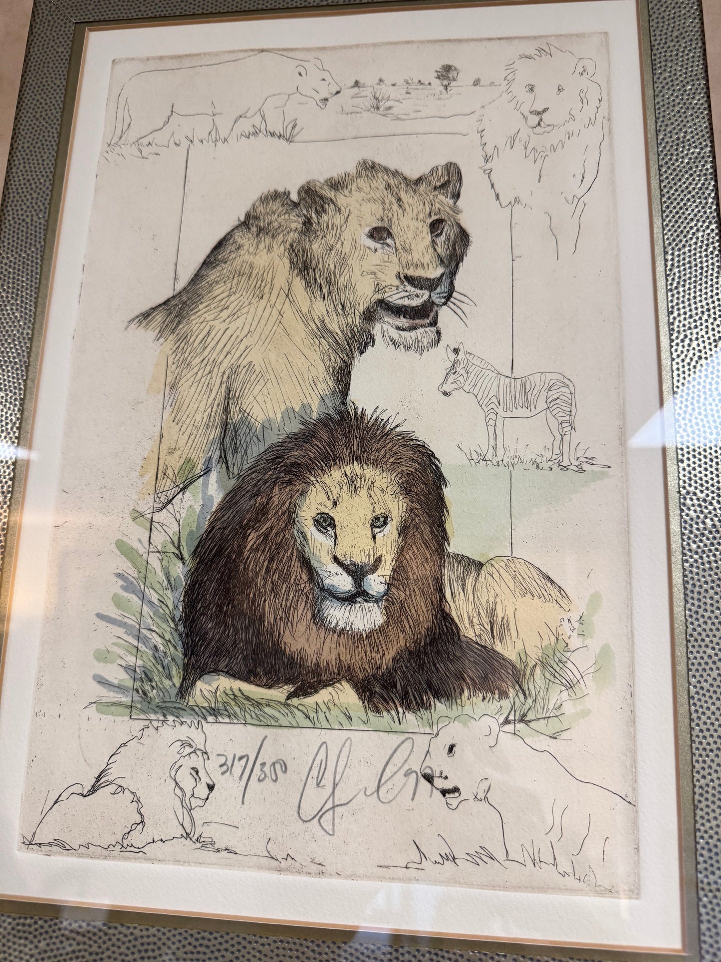 Set of 2 Framed Big Cats Art Prints – Lions & Cheetahs, Numbered Limited Edition, Vintage Style Wildlife Wall Art
