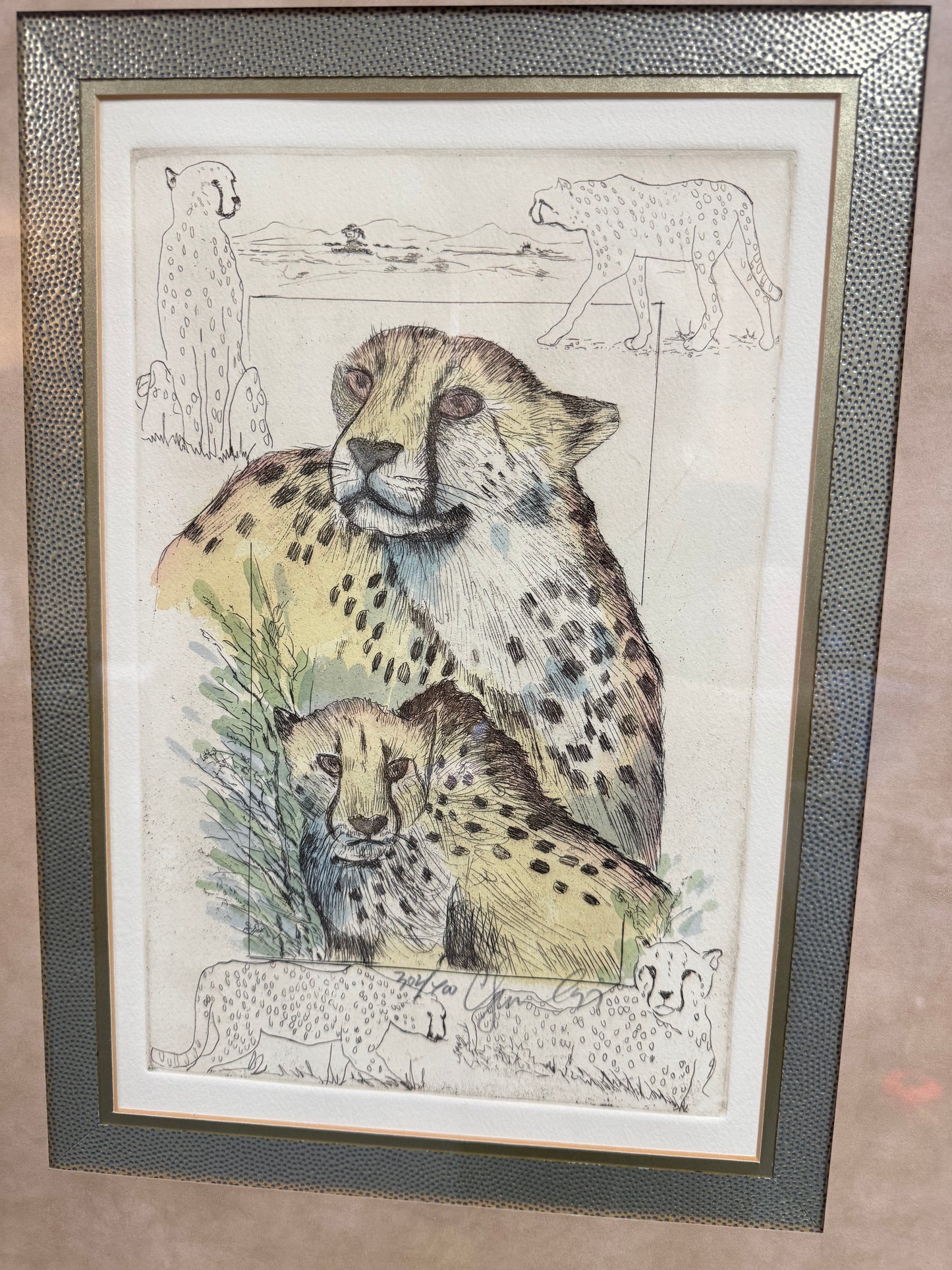 Set of 2 Framed Big Cats Art Prints – Lions & Cheetahs, Numbered Limited Edition, Vintage Style Wildlife Wall Art