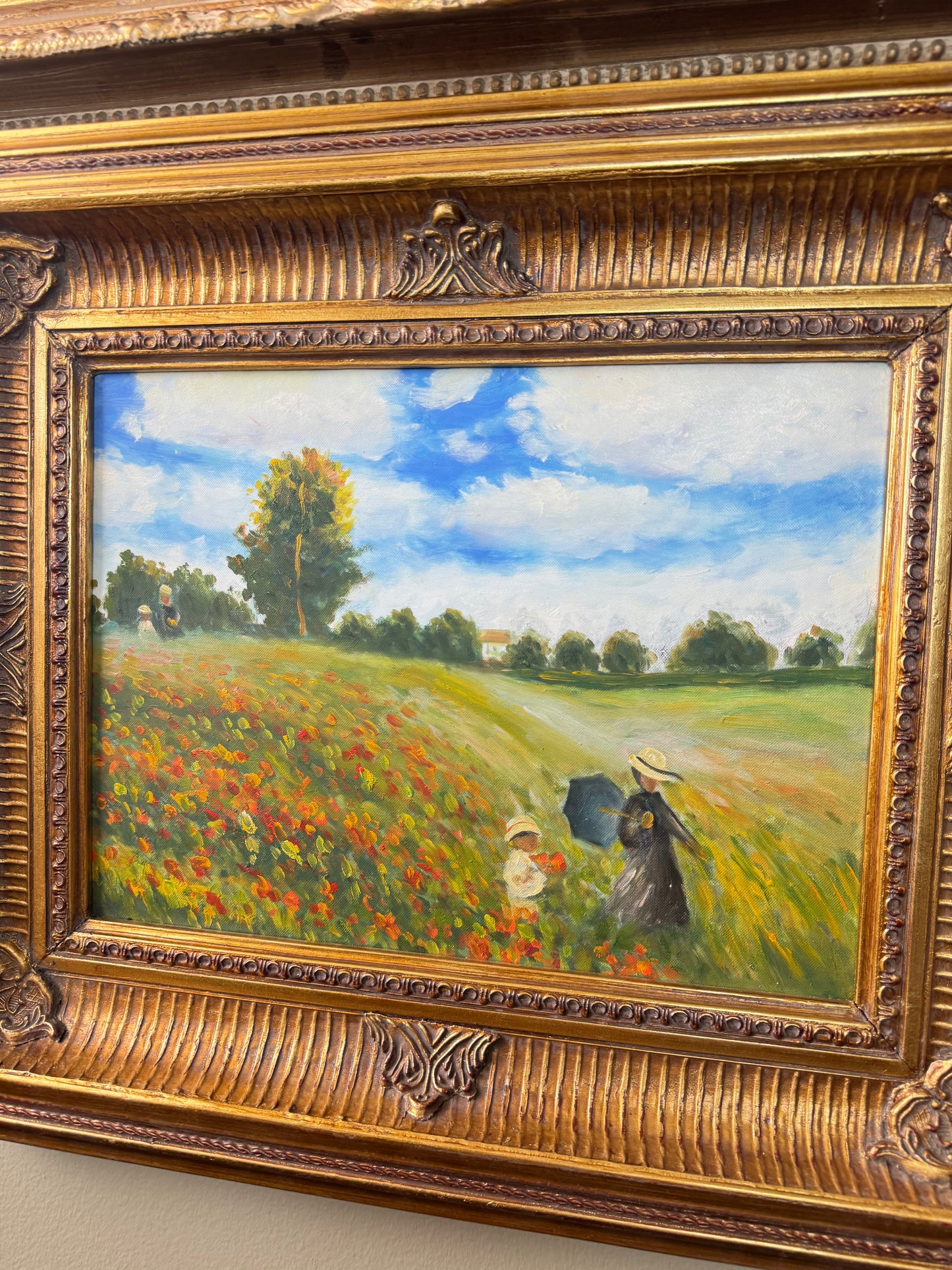 Claude Monet “Poppies, near Argenteuil” Framed Oil Painting Reproduction – Ornate Gold Frame