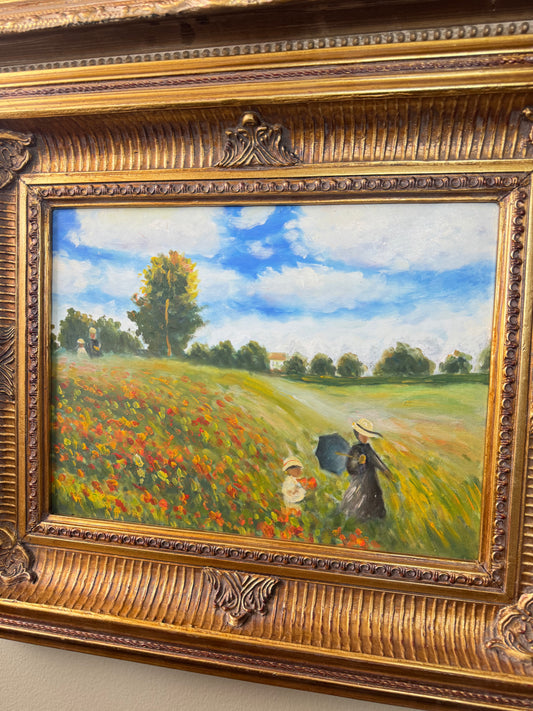 Claude Monet “Poppies, near Argenteuil” Framed Oil Painting Reproduction – Ornate Gold Frame